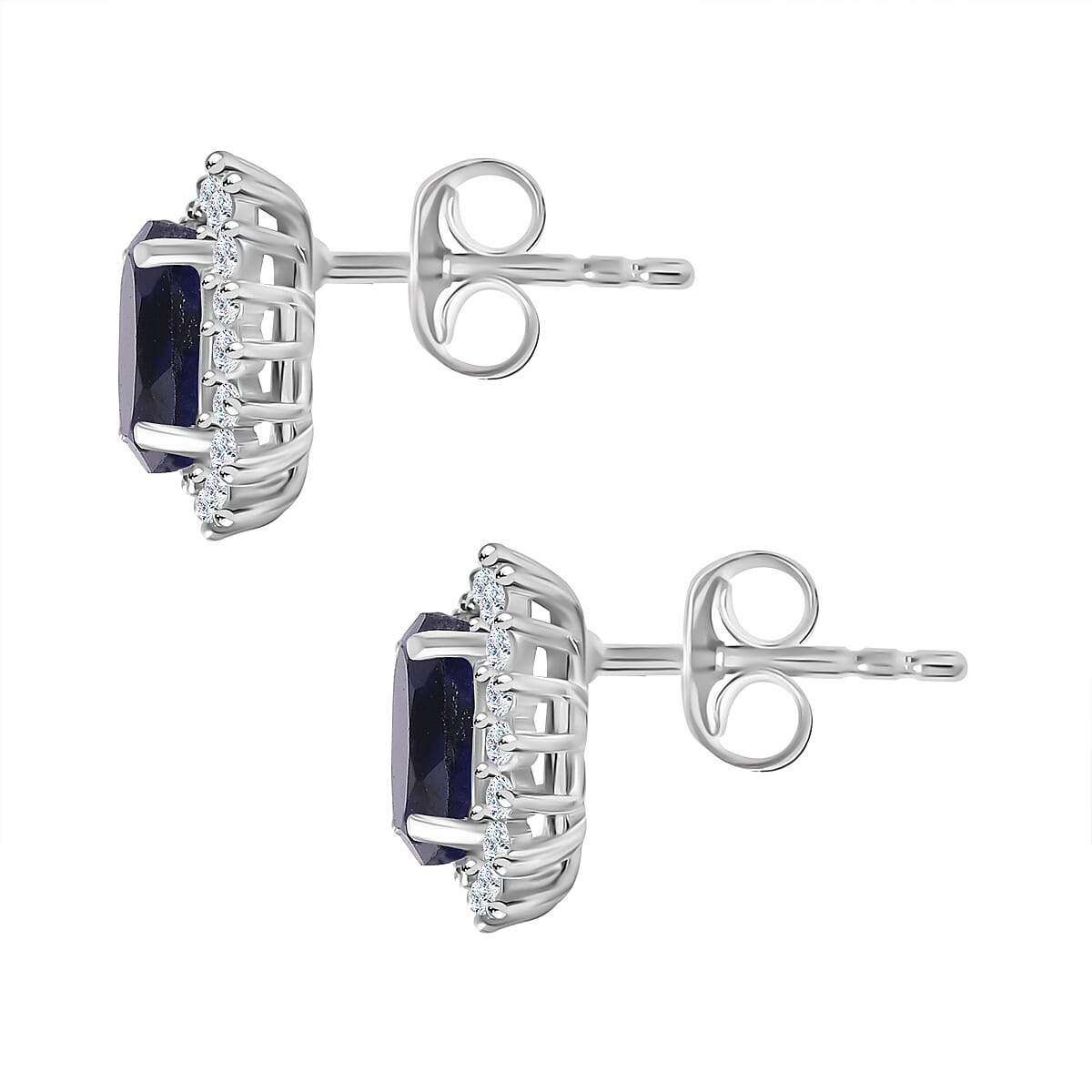 Masoala Sapphire & Natural Zircon Stud Earrings with Push Back in Platinum Overlay Sterling Silver 2.97 Ct.