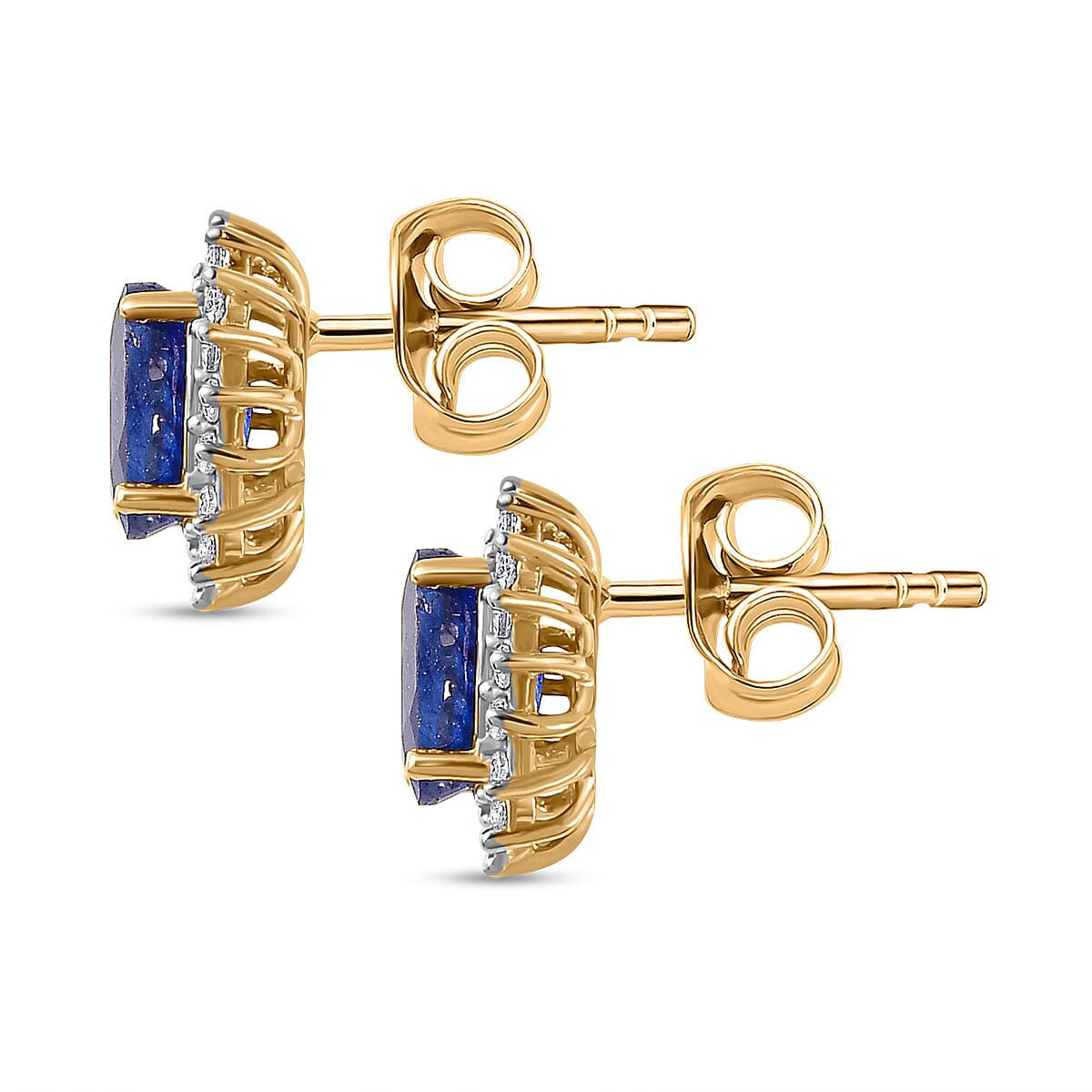 Masoala Sapphire and Natural Zircon Halo Stud Earrings in Platinum Overlay Sterling Silver