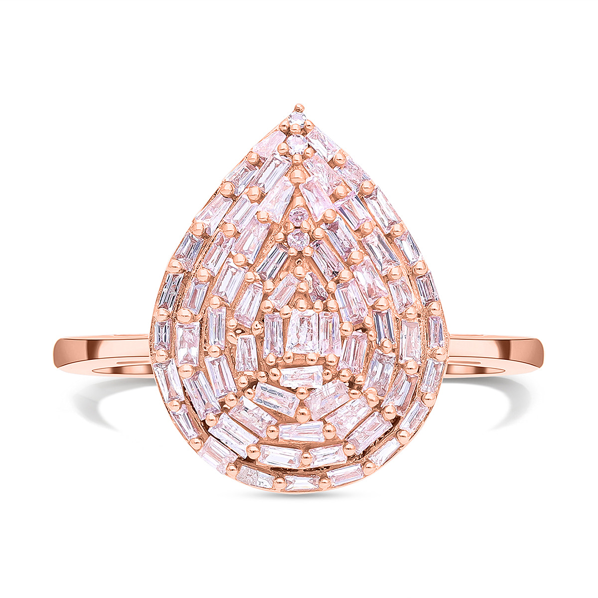 9K Rose Gold Pink Diamond Teardrop Ring 0.56 Ct