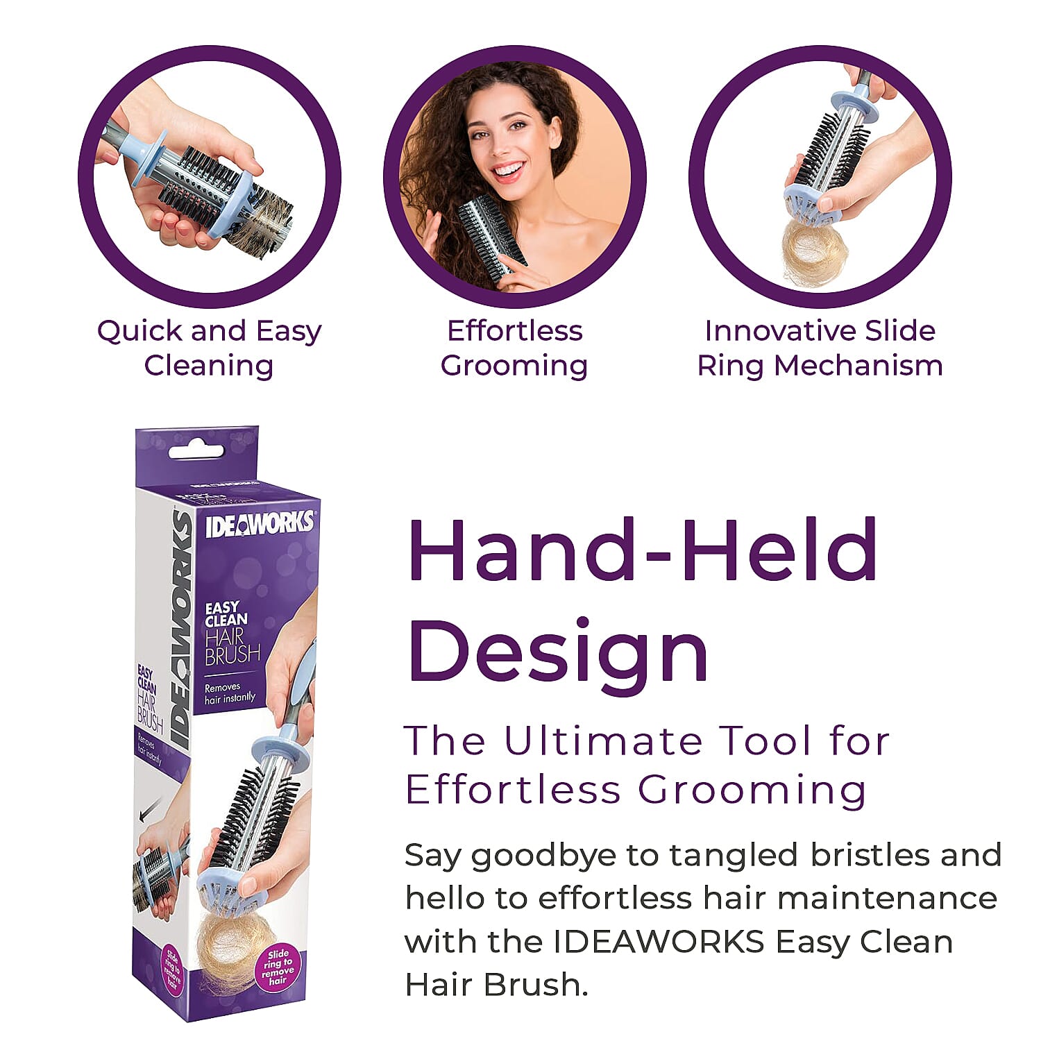Ideaworks Easy Clean Hair Brush with Built in Hair Remover Ring