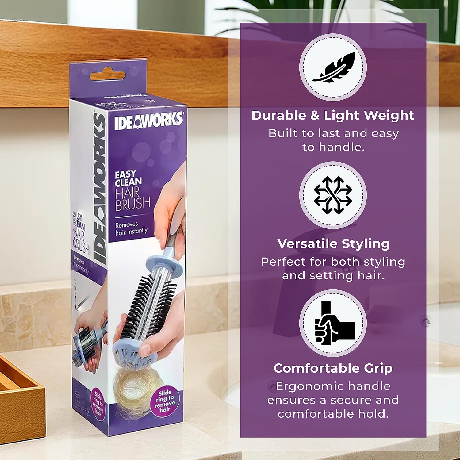 Ideaworks Easy Clean Hair Brush with Built in Hair Remover Ring