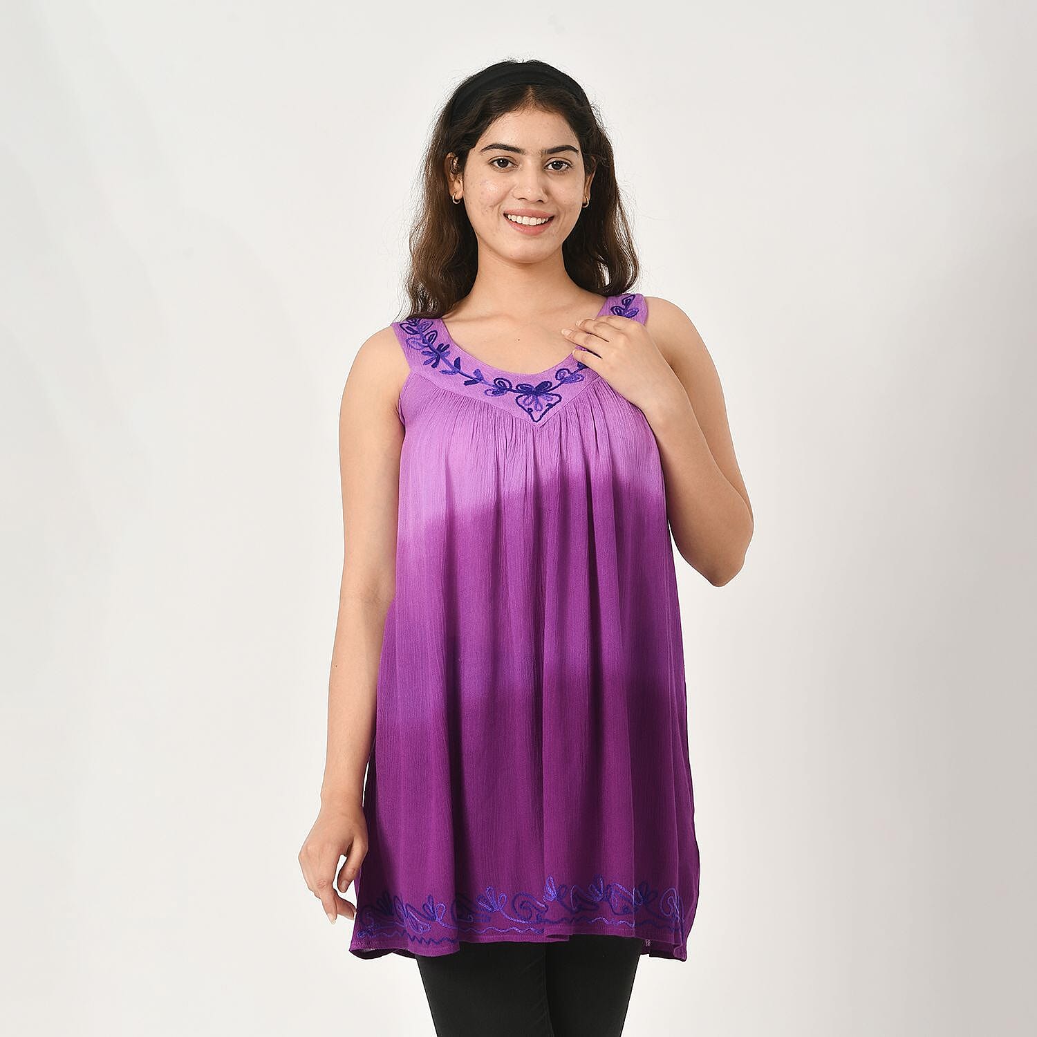 TAMSY 100% Viscose Tie Dye Tunic Top (One Size) - Purple