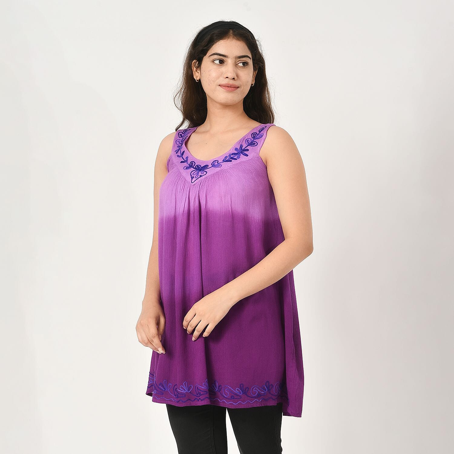 TAMSY 100% Viscose Tie Dye Tunic Top (One Size) - Purple