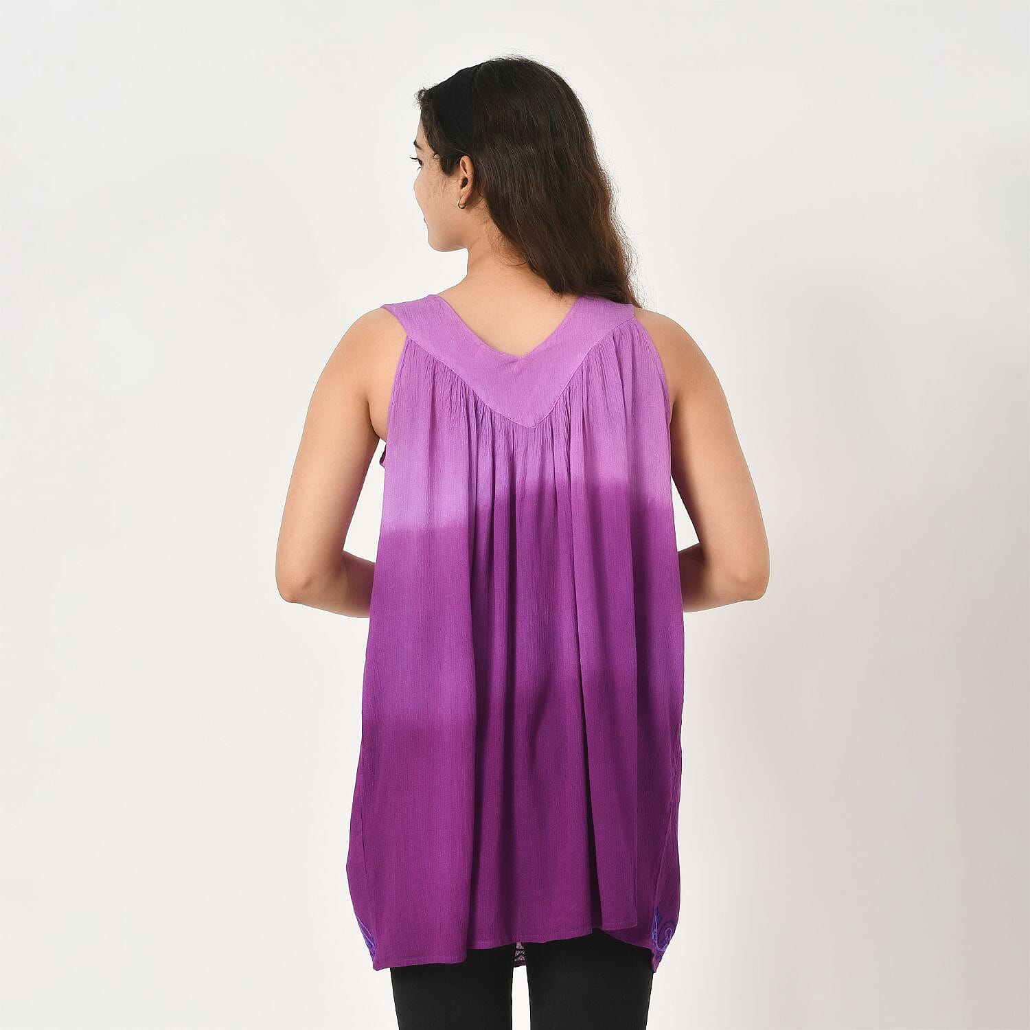 TAMSY 100% Viscose Tie Dye Tunic Top (One Size) - Purple