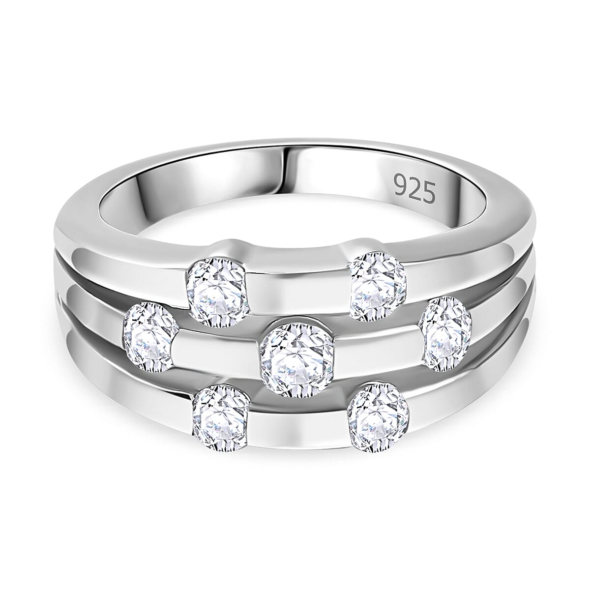 Moissanite Bubble Ring in Platinum Overlay Sterling Silver 1.02 Ct, Silver Wt. 5.19 Gms