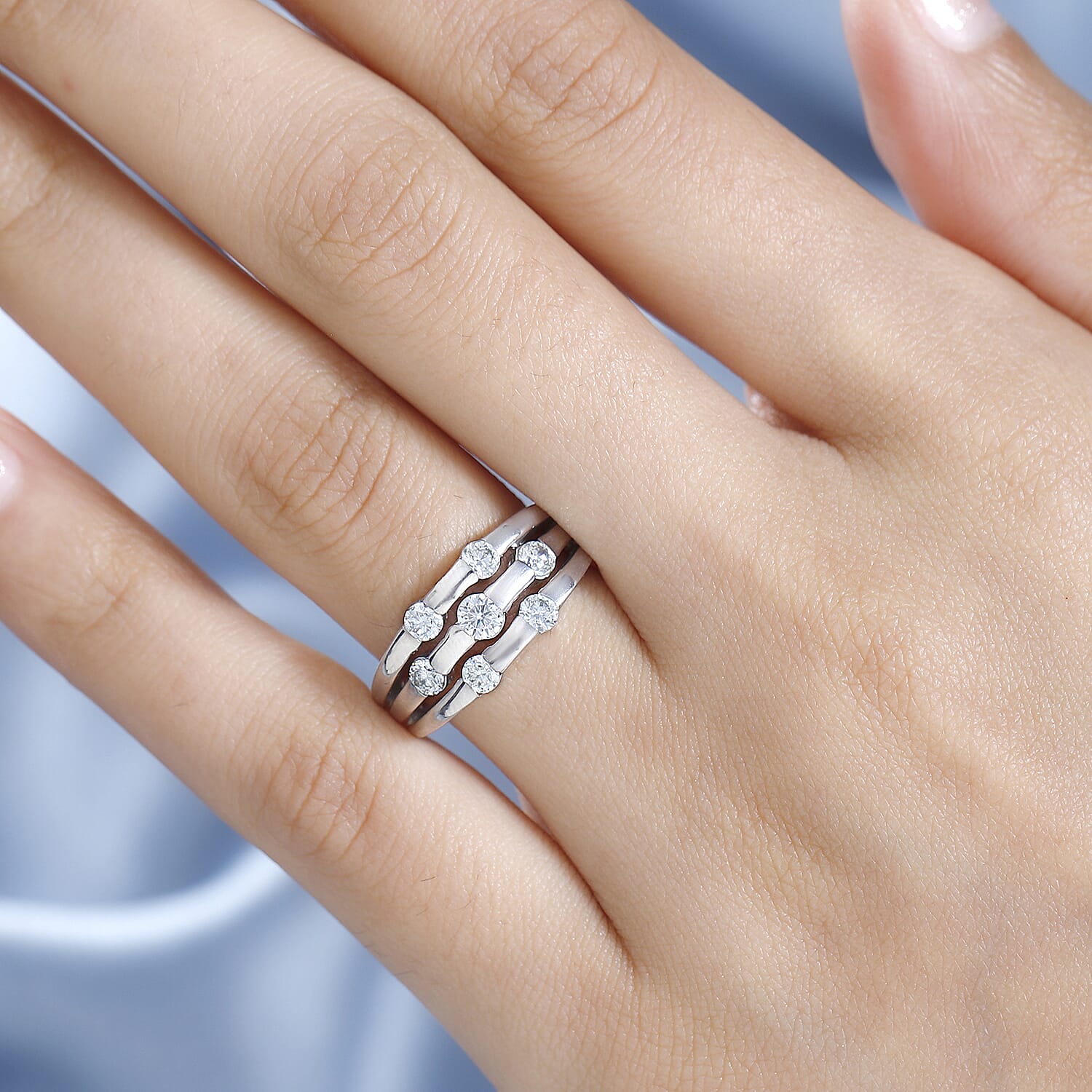 Moissanite Bubble Ring in Platinum Overlay Sterling Silver 1.02 Ct, Silver Wt. 5.19 Gms