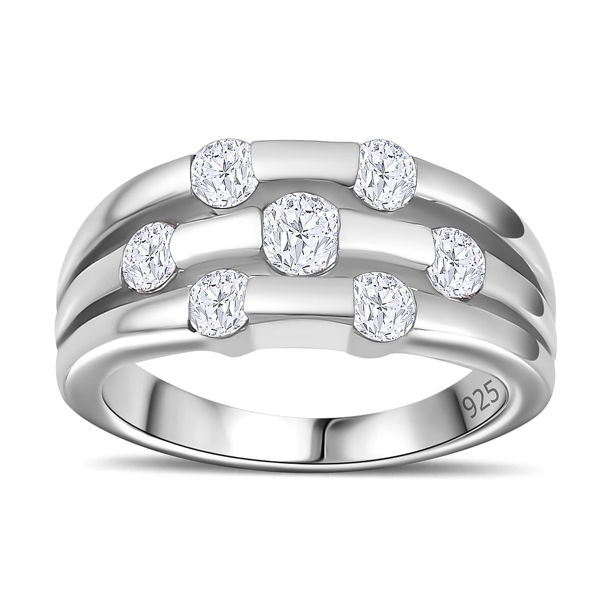 Moissanite Bubble Ring in Platinum Overlay Sterling Silver 1.02 Ct, Silver Wt. 5.19 Gms