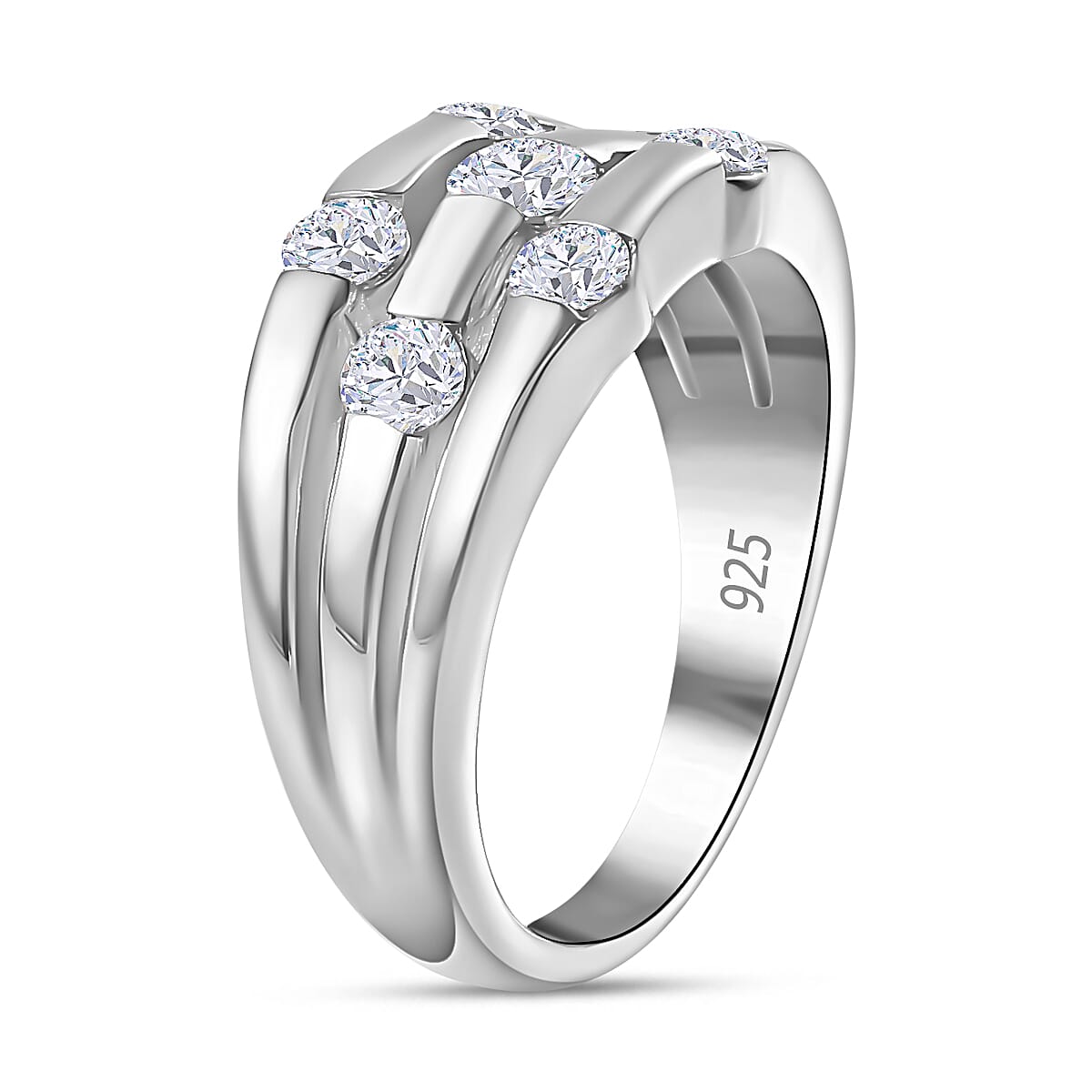 Moissanite Bubble Ring in Platinum Overlay Sterling Silver 1.02 Ct, Silver Wt. 5.19 Gms