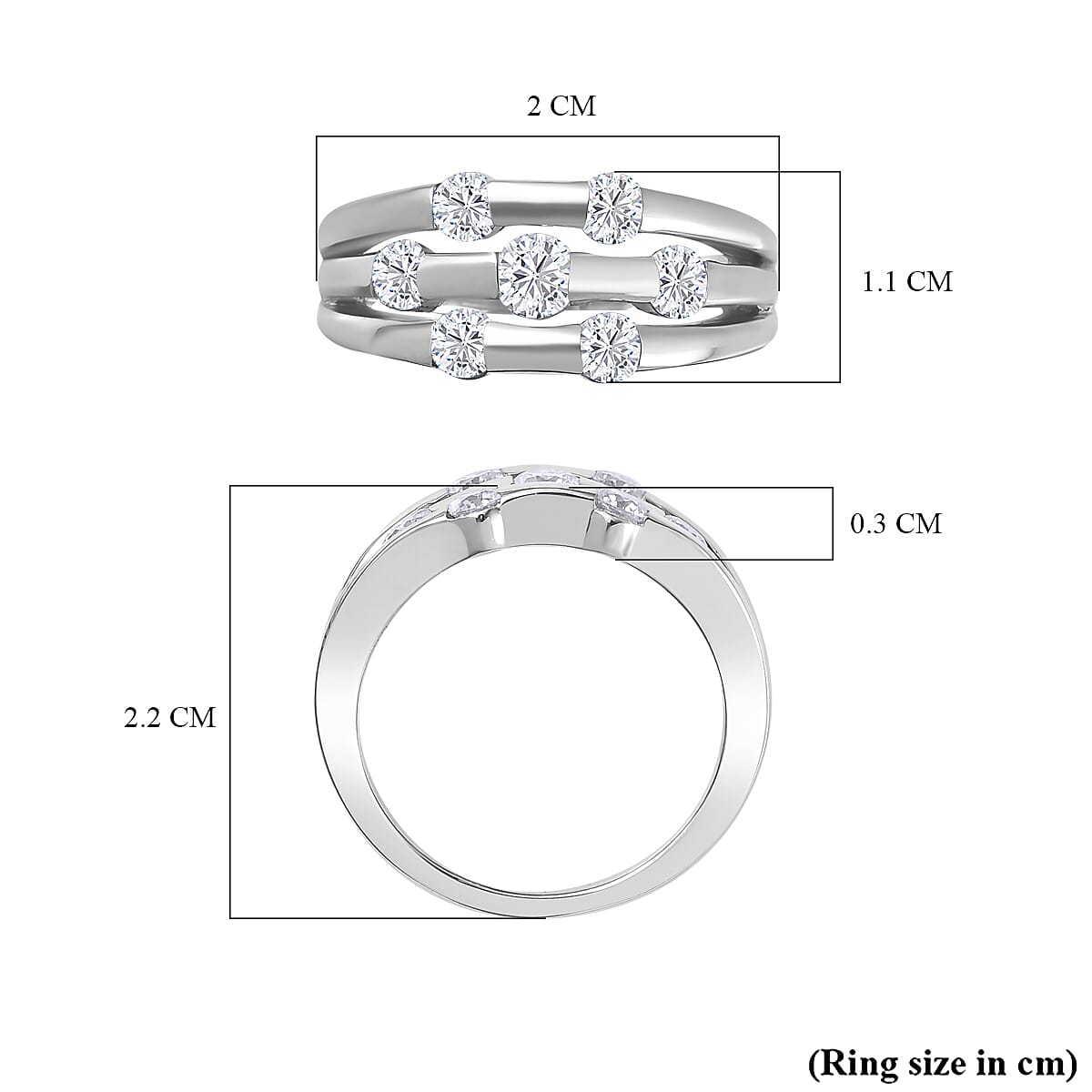Moissanite Bubble Ring in Platinum Overlay Sterling Silver 1.02 Ct, Silver Wt. 5.19 Gms