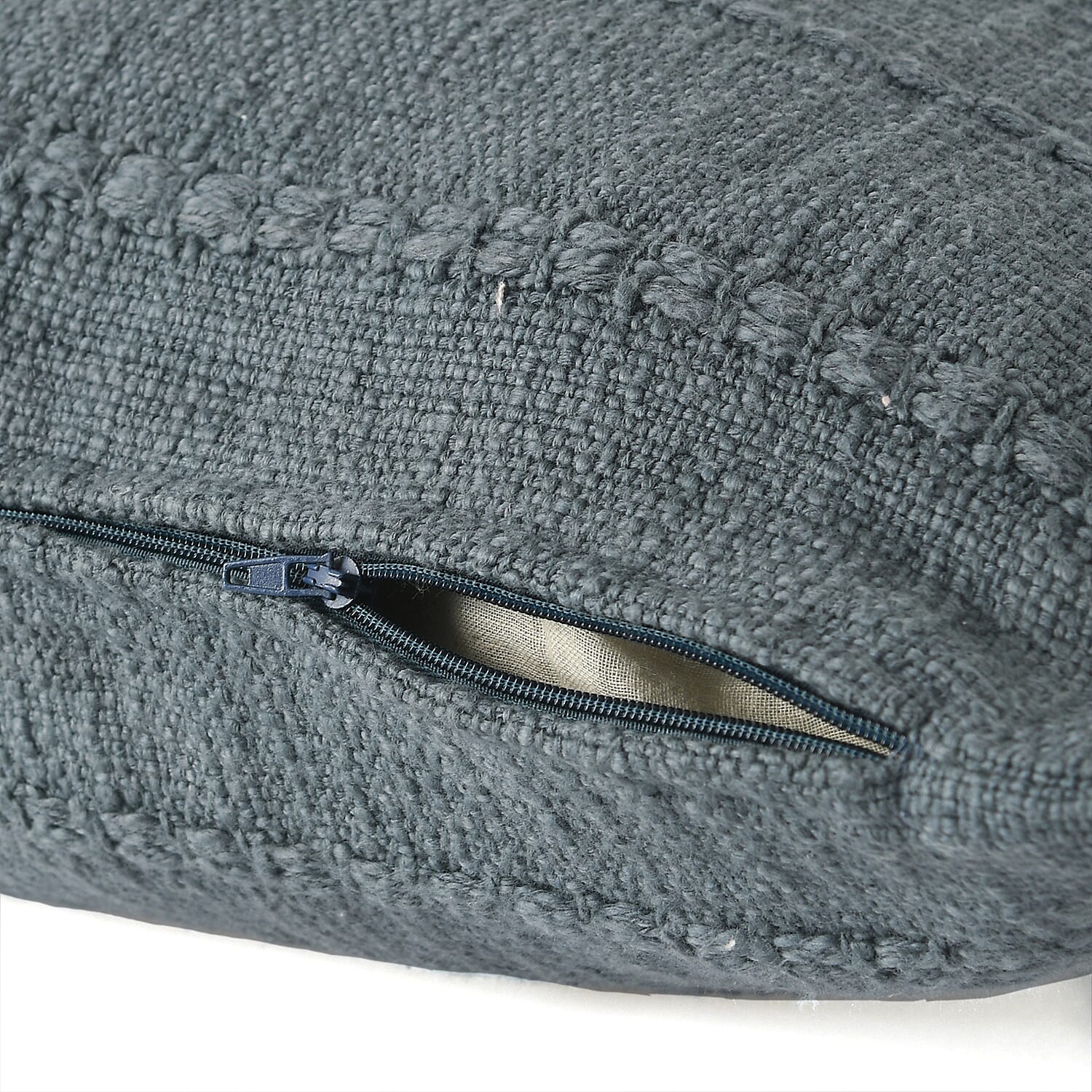 Solid Woven Cotton Slub Throw Summer Blanket with Cushion Cover - Blue