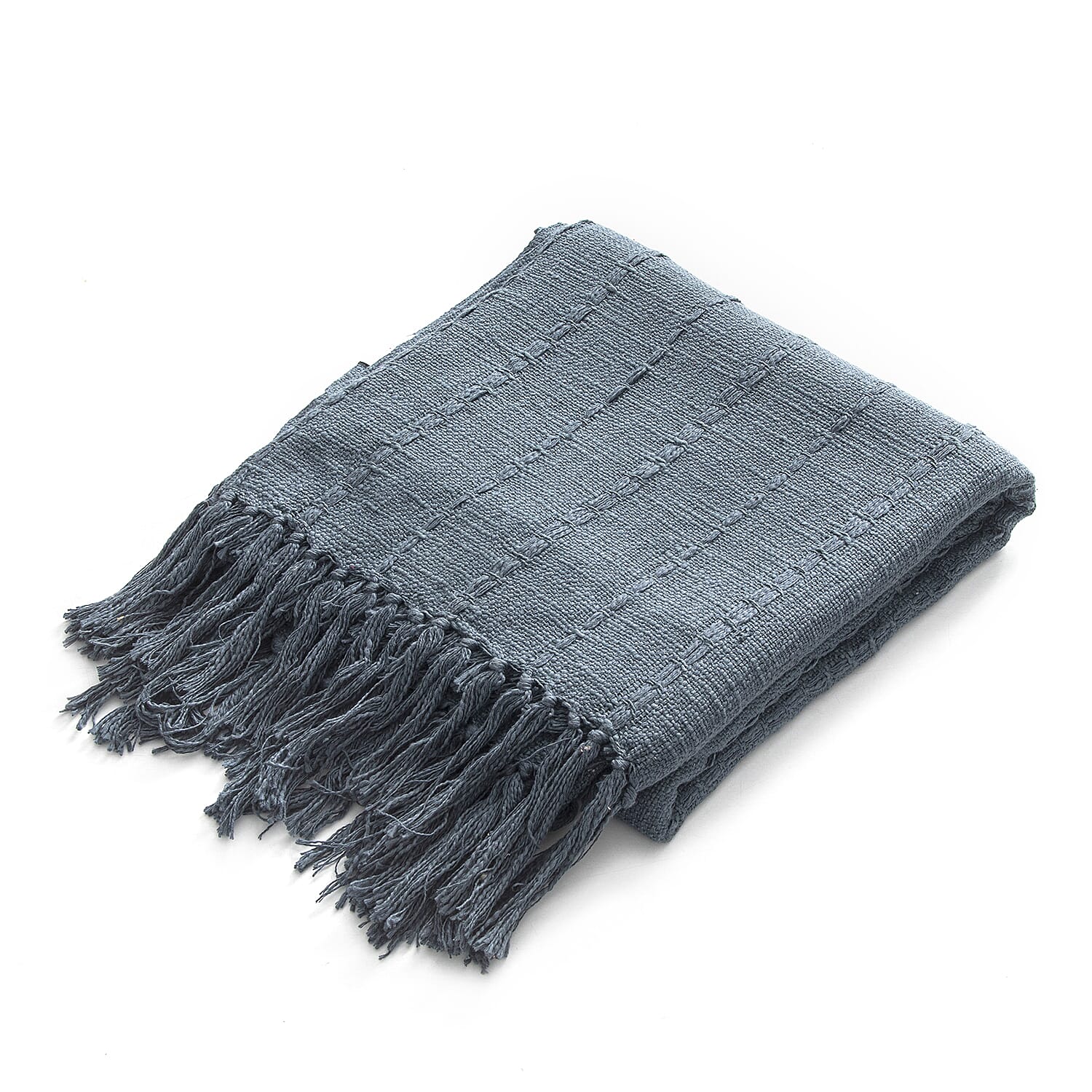 Cotton Solid Throw Blanket (Size 152x1 cm) - Blue & Blue