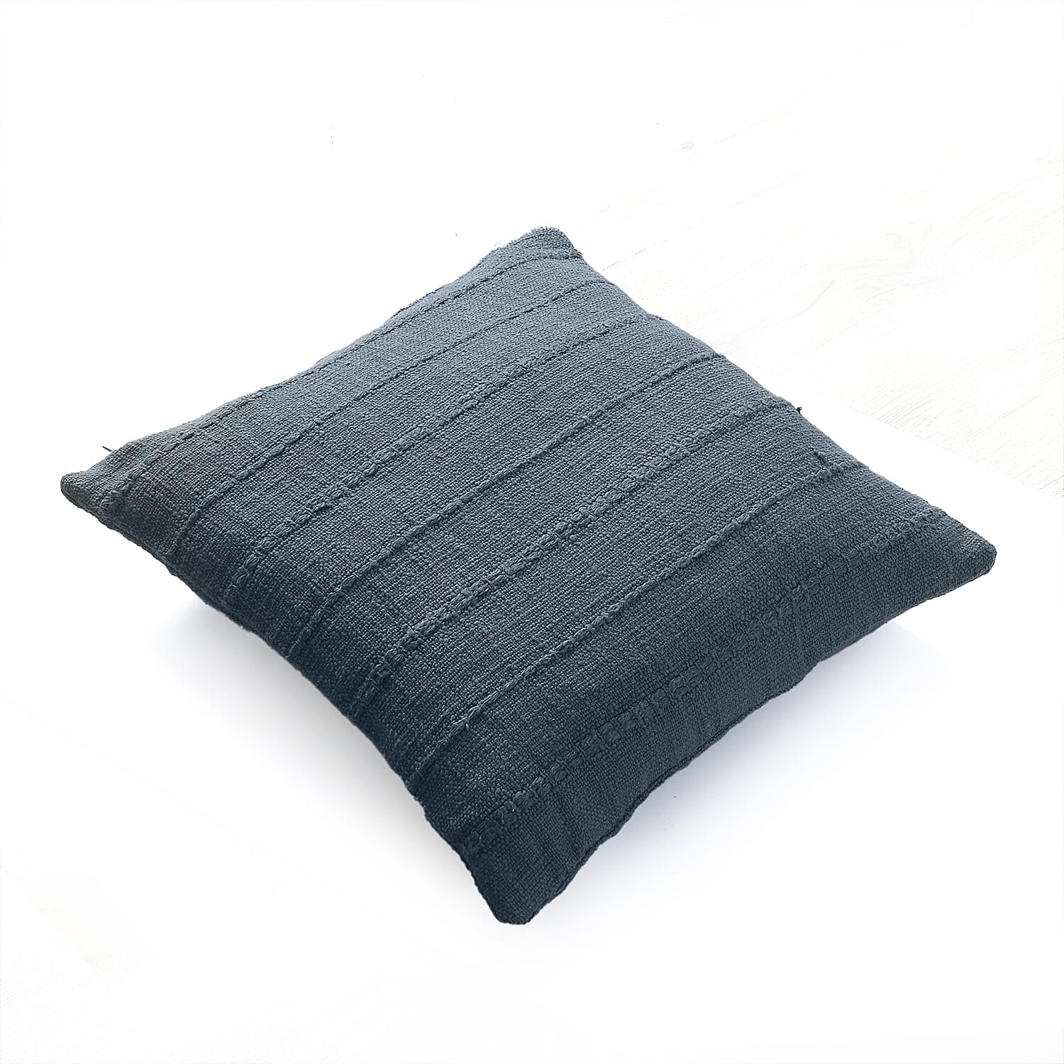 Solid Woven Cotton Slub Throw Blanket (218x152 cm) with Cushion Cover (Size 45x45 cm) - Blue