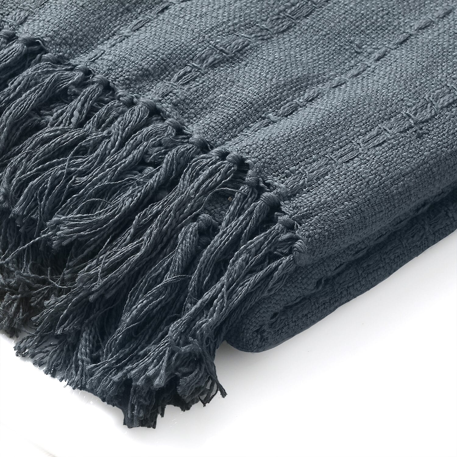 Solid Woven Cotton Slub Throw Summer Blanket with Cushion Cover - Blue