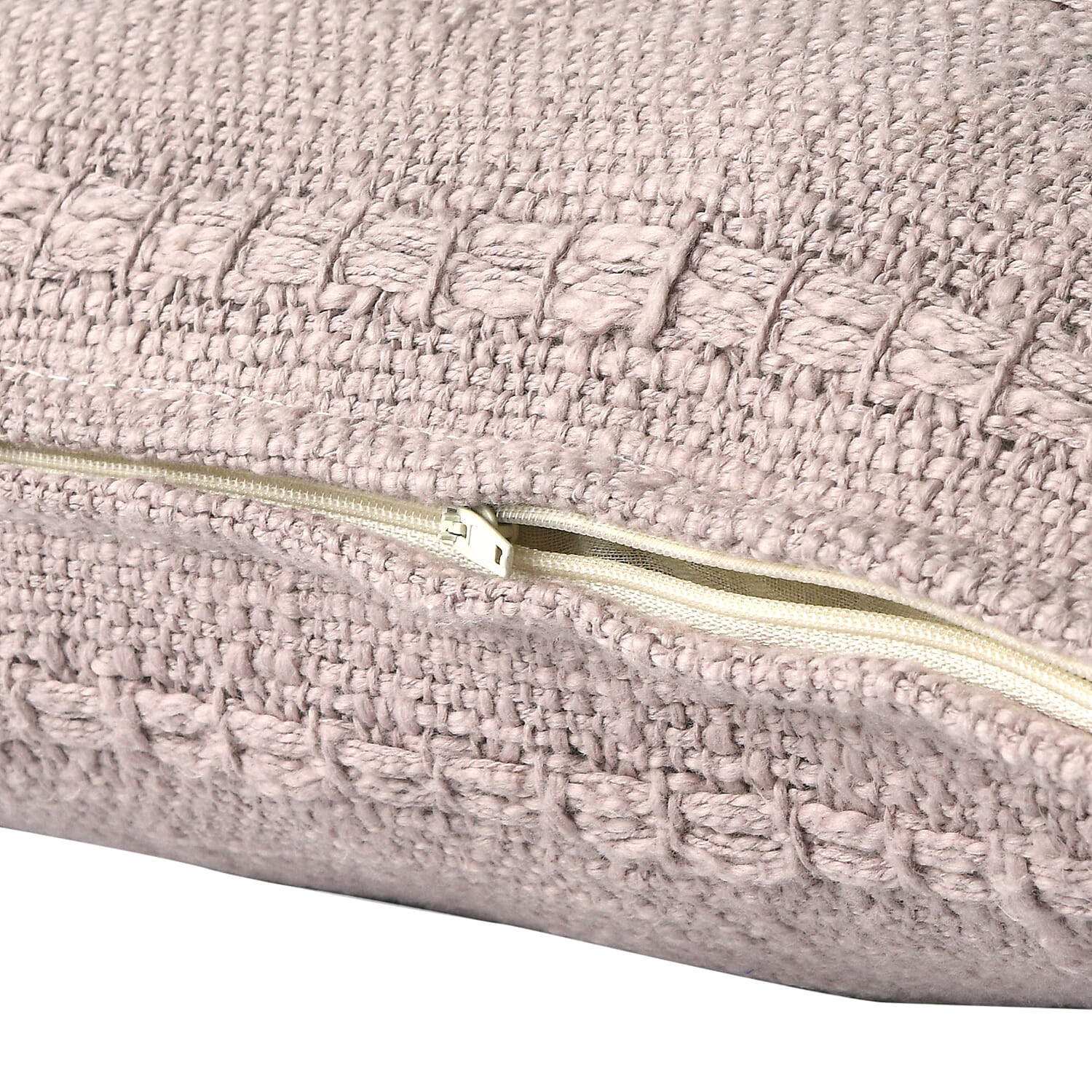 Solid Woven Cotton Slub Throw Blanket (218x152 cm) with Cushion Cover (Size 45x45 cm) - Blush