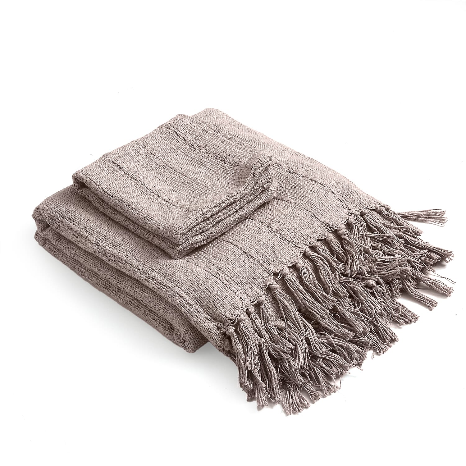Solid Woven Cotton Slub Throw Blanket (218x152 cm) with Cushion Cover (Size 45x45 cm) - Blush