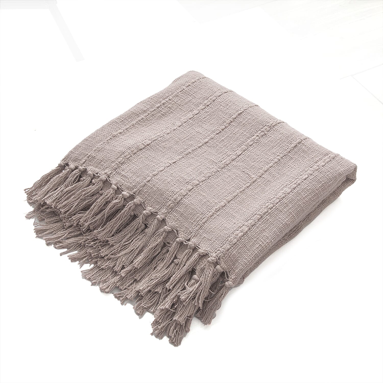 Solid Woven Cotton Slub Throw Blanket (218x152 cm) with Cushion Cover (Size 45x45 cm) - Blush