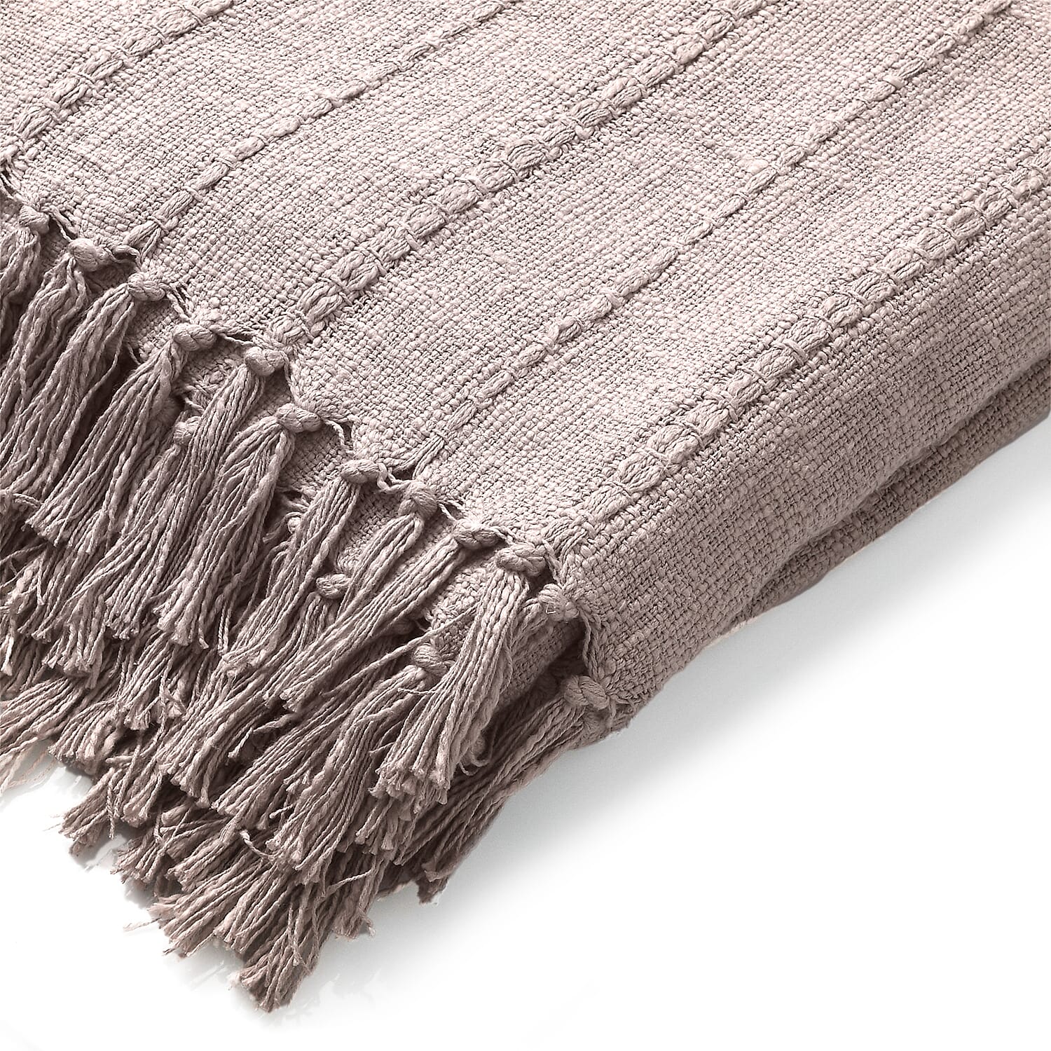 Solid Woven Cotton Slub Throw Blanket (218x152 cm) with Cushion Cover (Size 45x45 cm) - Blush