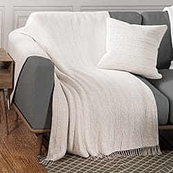 Solid Woven Cotton Summer Blanket with Cushion Cover