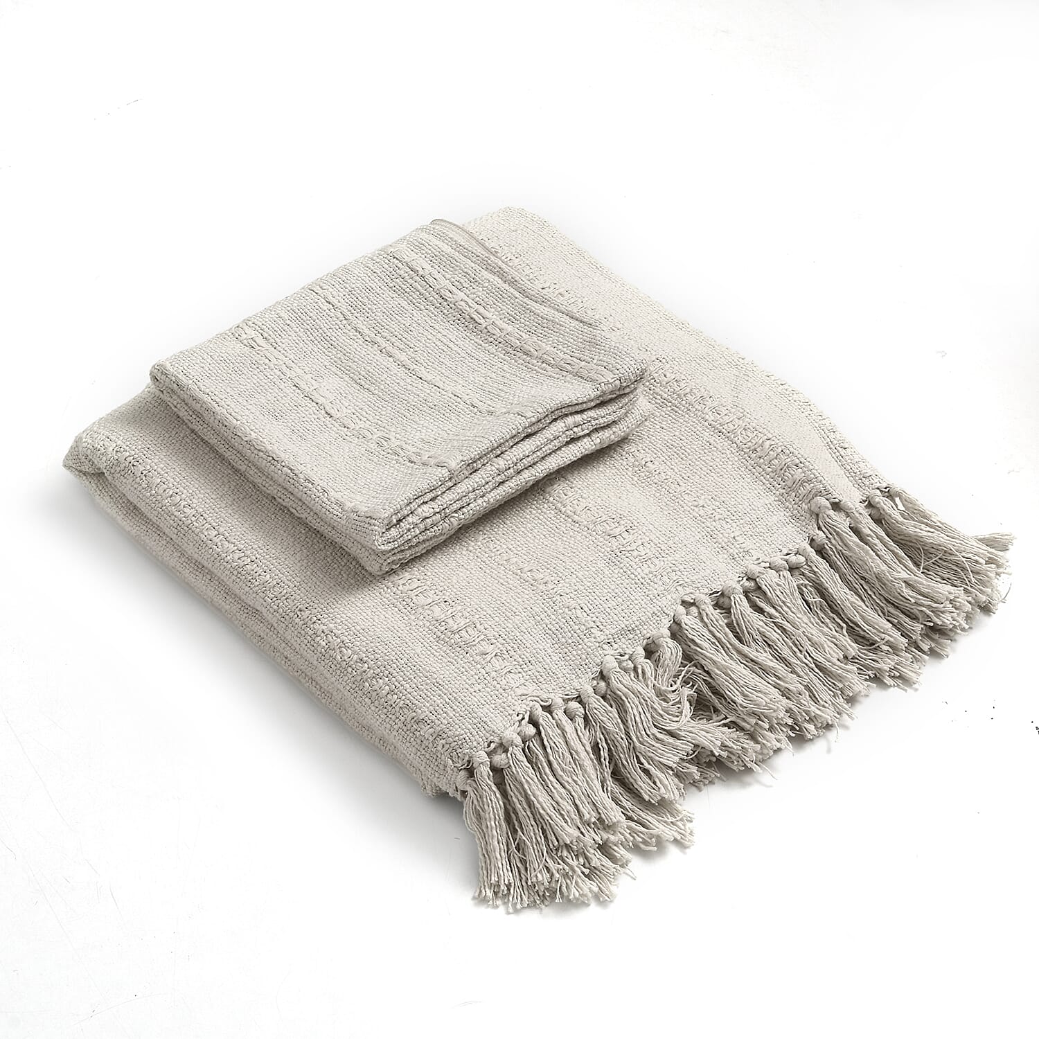 Solid Woven Cotton Slub Throw Blanket (218x152 cm) with Cushion Cover (Size 45x45 cm) - White