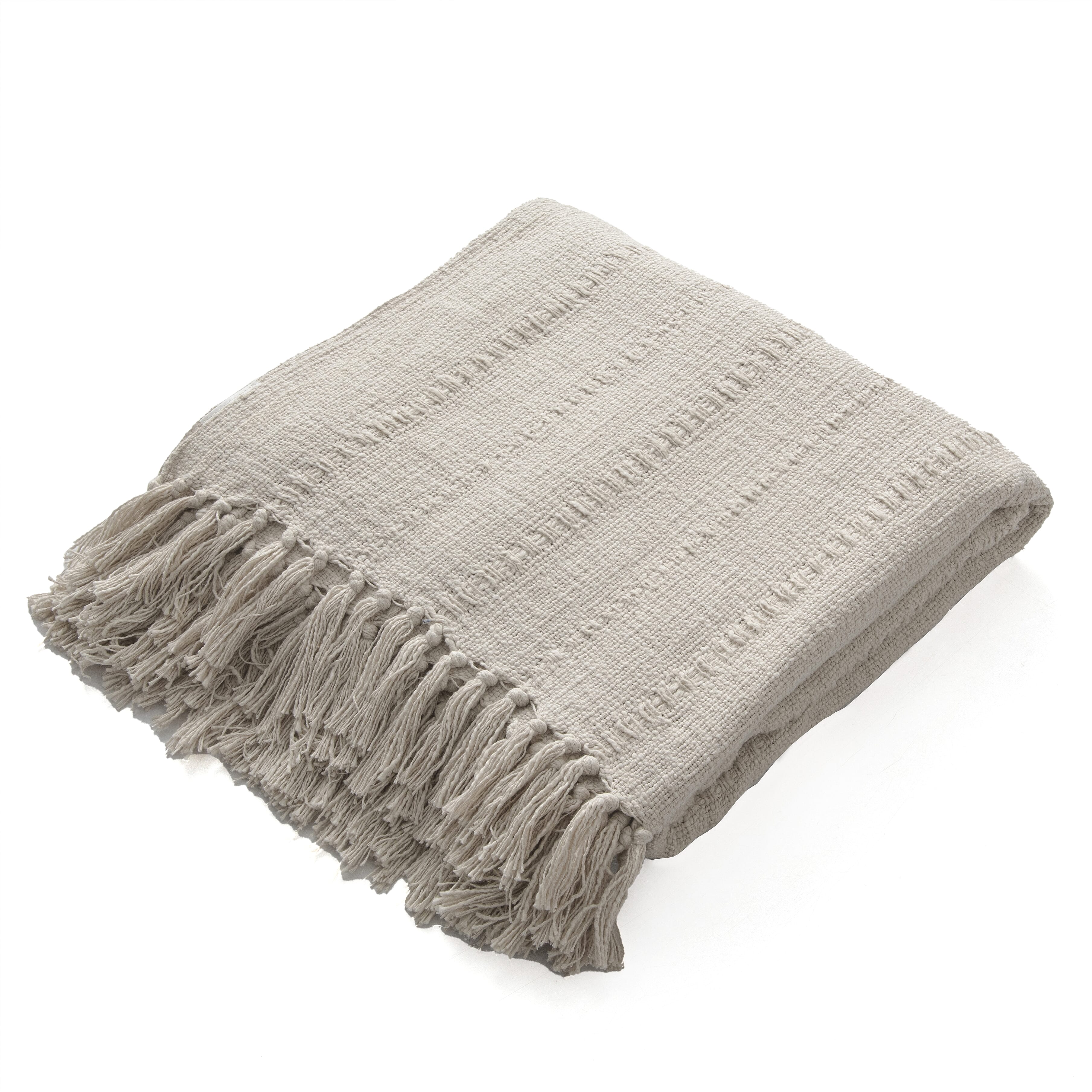 Solid Woven Cotton Slub Throw Blanket (218x152 cm) with Cushion Cover (Size 45x45 cm) - White
