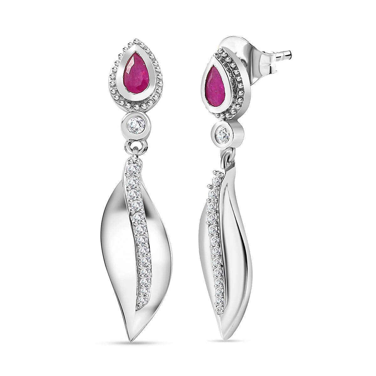 Natural John Saul Ruby & Natural Zircon Dangle Earrings in Platinum ...