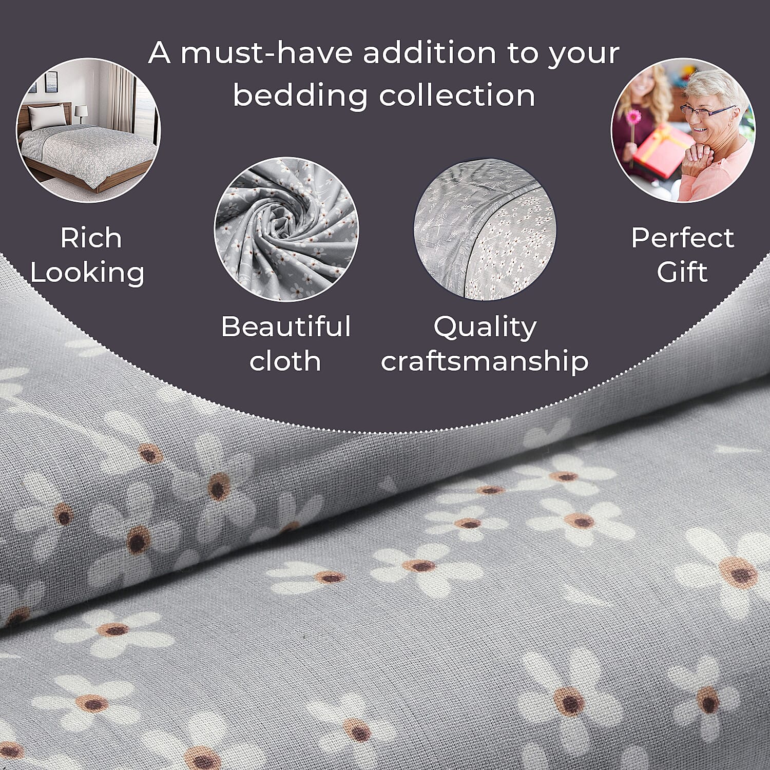 Cotton Printed Throw Blanket (Size 150x1 cm) - Grey & White Cotton Printed Throw Blanket (Size 150x1 cm) - Grey & White