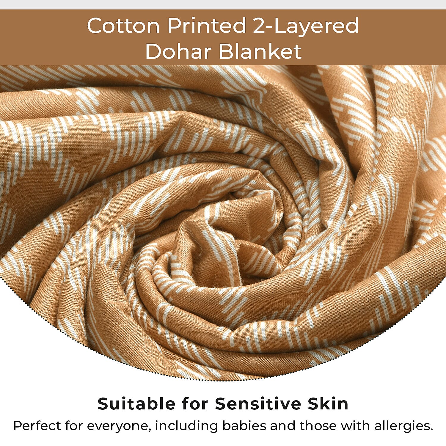 Cotton Printed Throw Blanket (Size 150x1 cm) - Orange & White