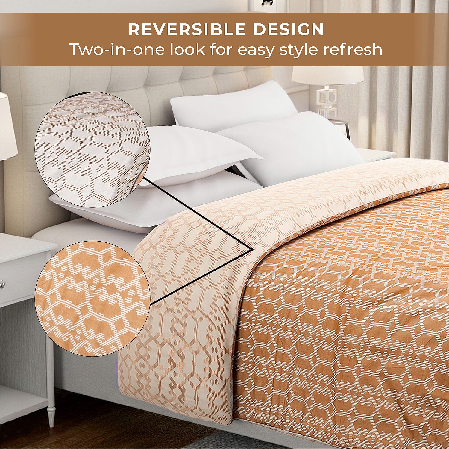 Cotton Printed Throw Blanket (Size 150x1 cm) - Orange & White