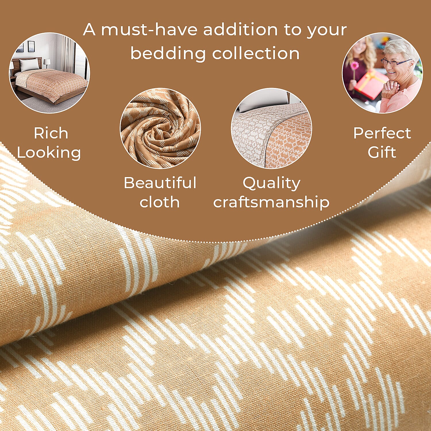 Cotton Printed Throw Blanket (Size 150x1 cm) - Orange & White