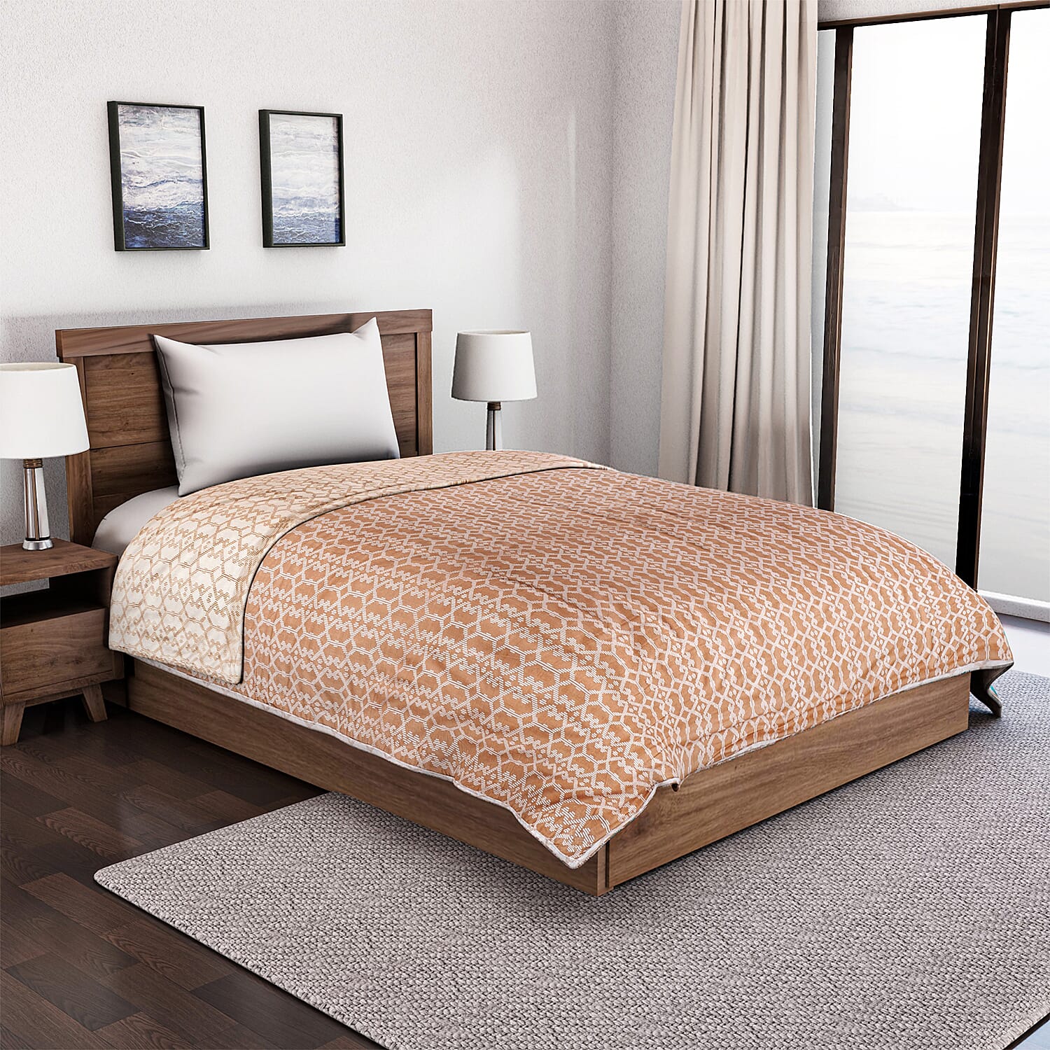 Cotton Printed Throw Blanket (Size 150x1 cm) - Orange & White Cotton Printed Throw Blanket (Size 150x1 cm) - Orange & White