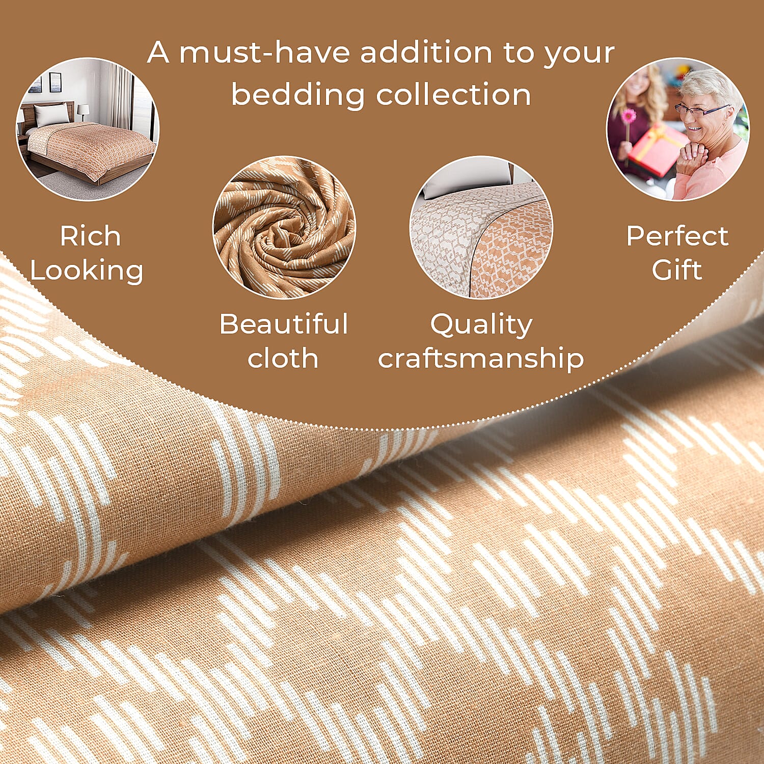 Cotton Printed Throw Blanket (Size 150x1 cm) - Orange & White Cotton Printed Throw Blanket (Size 150x1 cm) - Orange & White