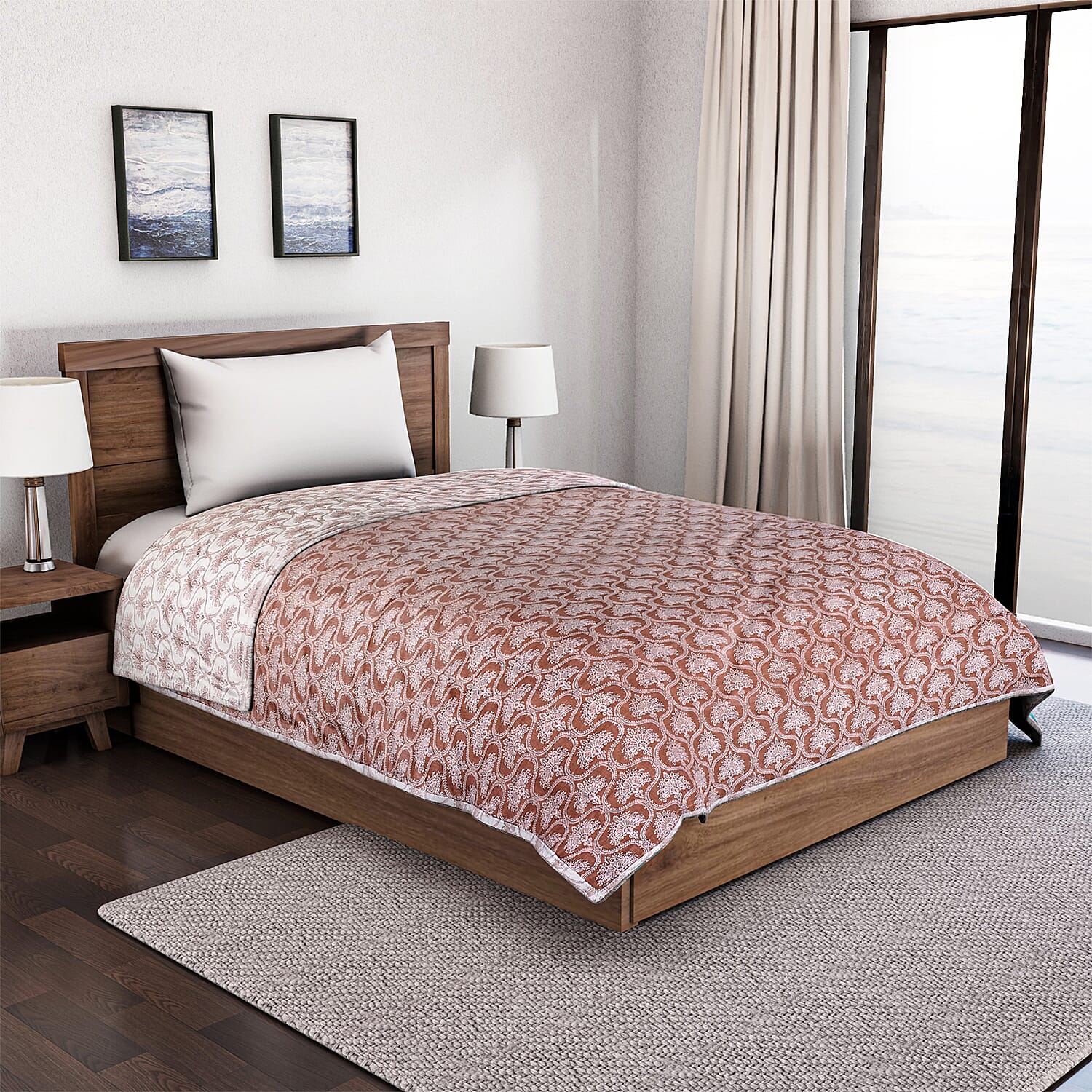 Cotton Printed Throw Blanket (Size 150x1 cm) - Red & White