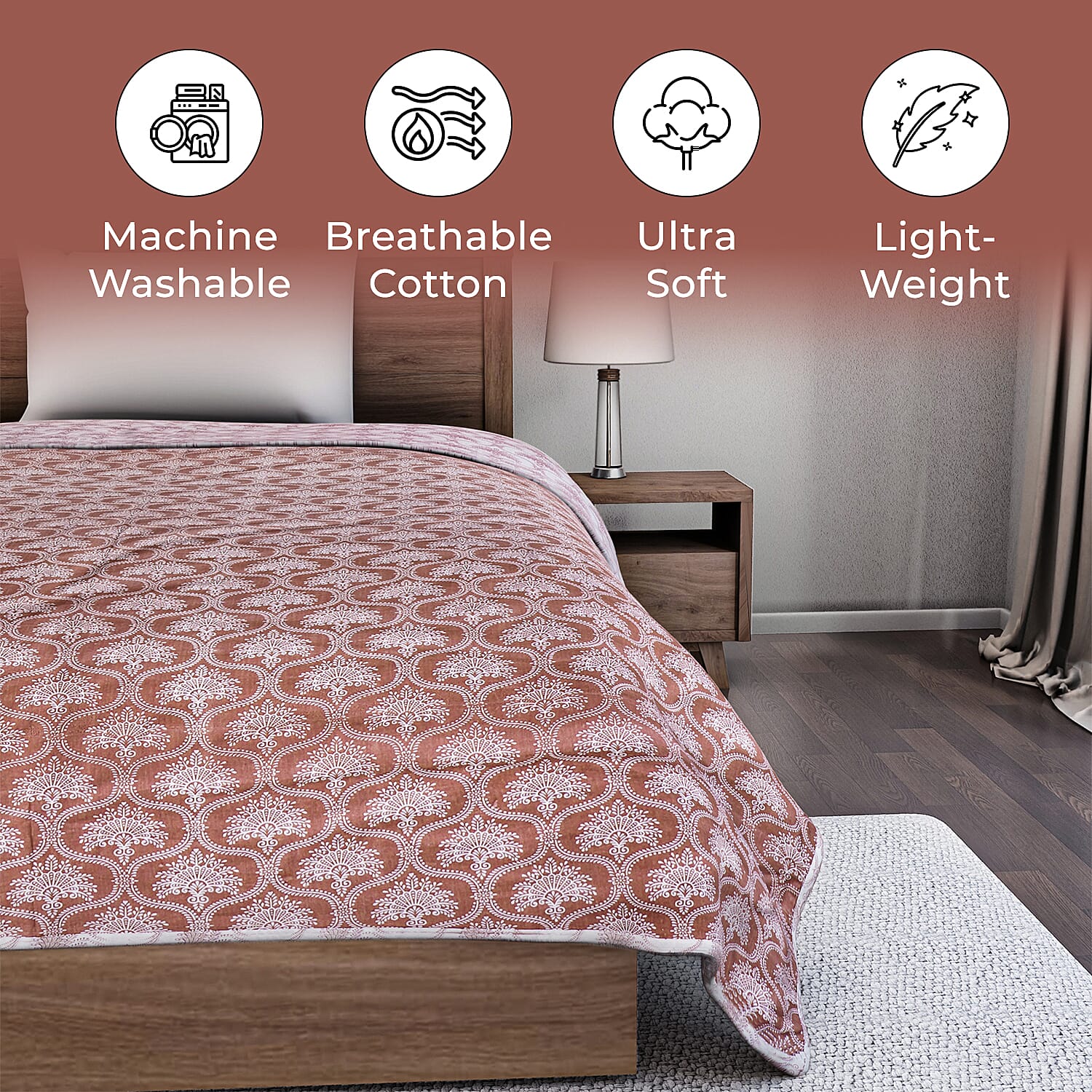 Cotton Printed Throw Blanket (Size 150x1 cm) - Red & White