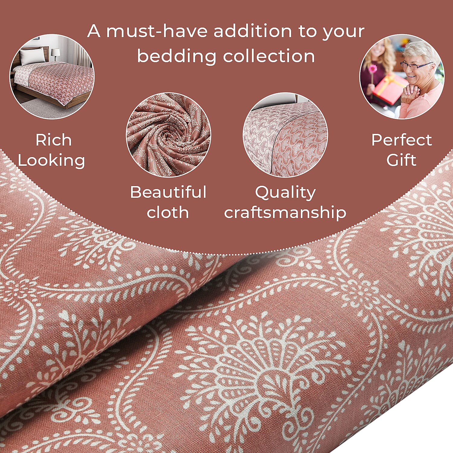 Cotton Printed Throw Blanket (Size 150x1 cm) - Red & White