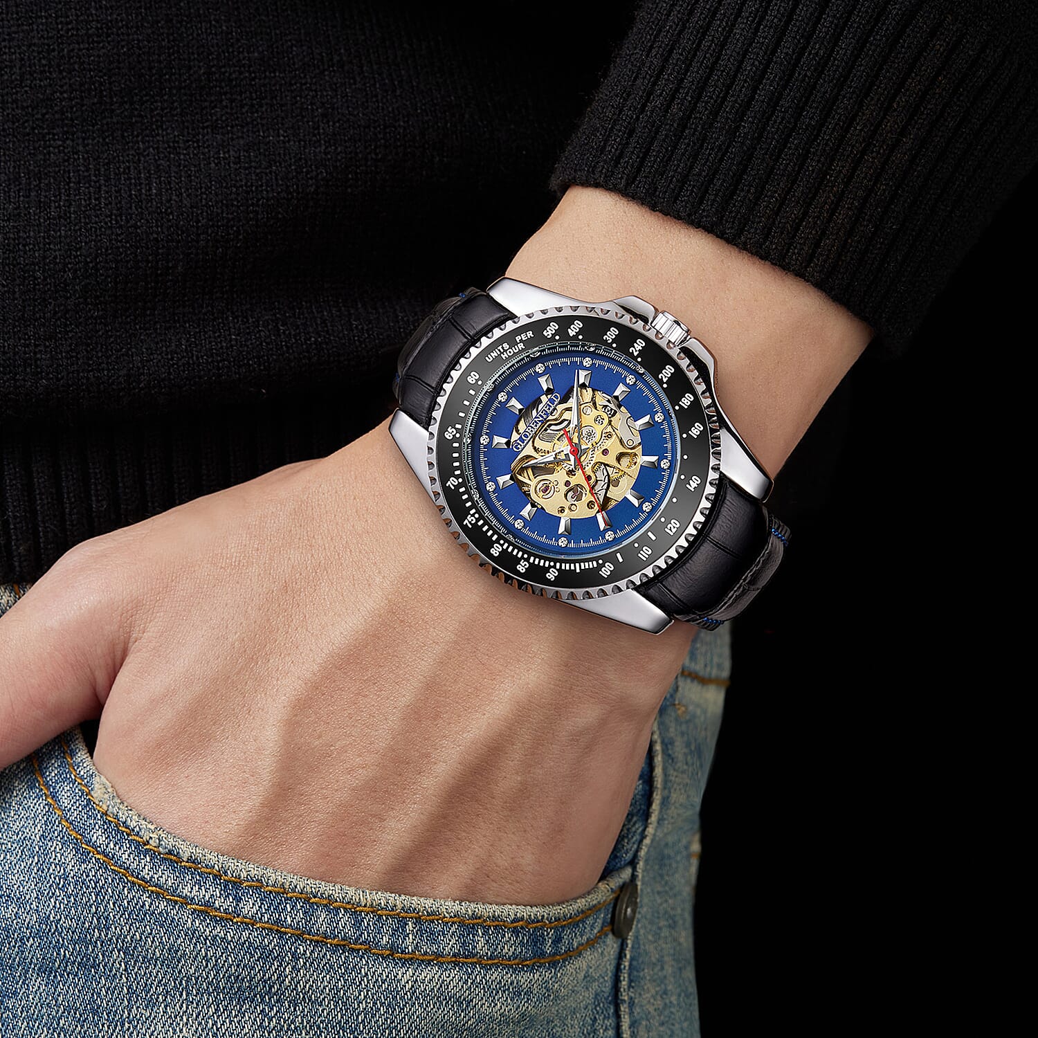 Hand Assembled Globenfeld Limited Edt. Expedient Blue Dial Watch With Leather Strap With 5 Year Warranty