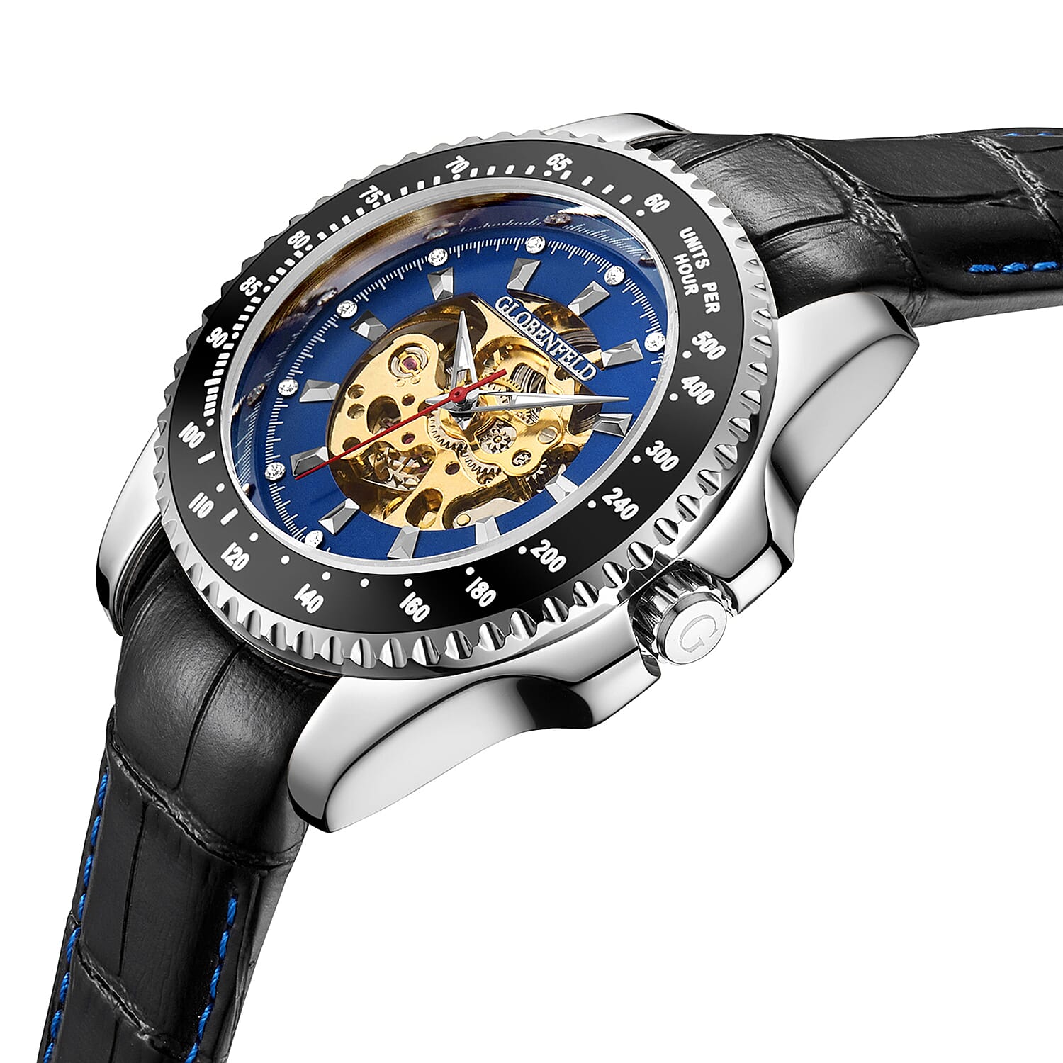 Hand Assembled Globenfeld Limited Edt. Expedient Blue Dial Watch With Leather Strap With 5 Year Warranty