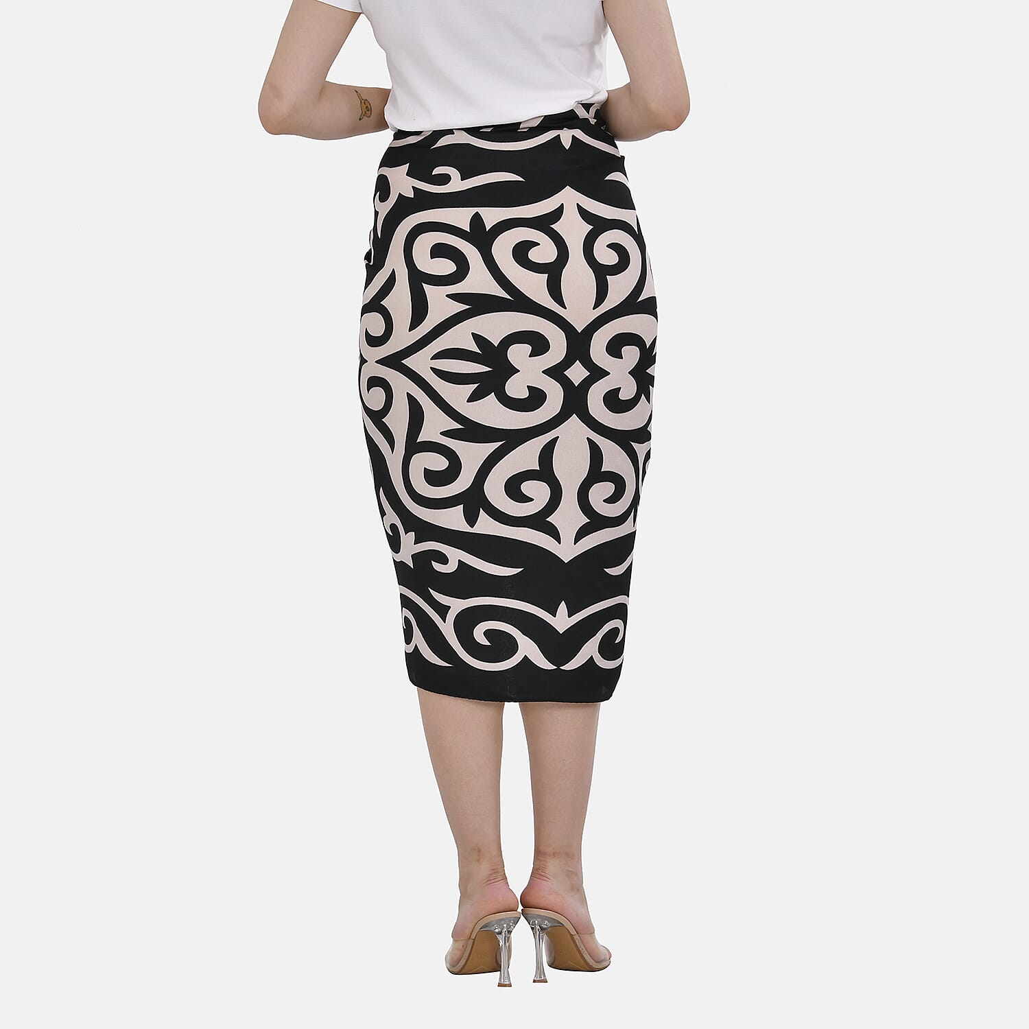 Closeout Deal Printed Cloud Brocade Long Scarf (Size 180x88 cm) - Black - White