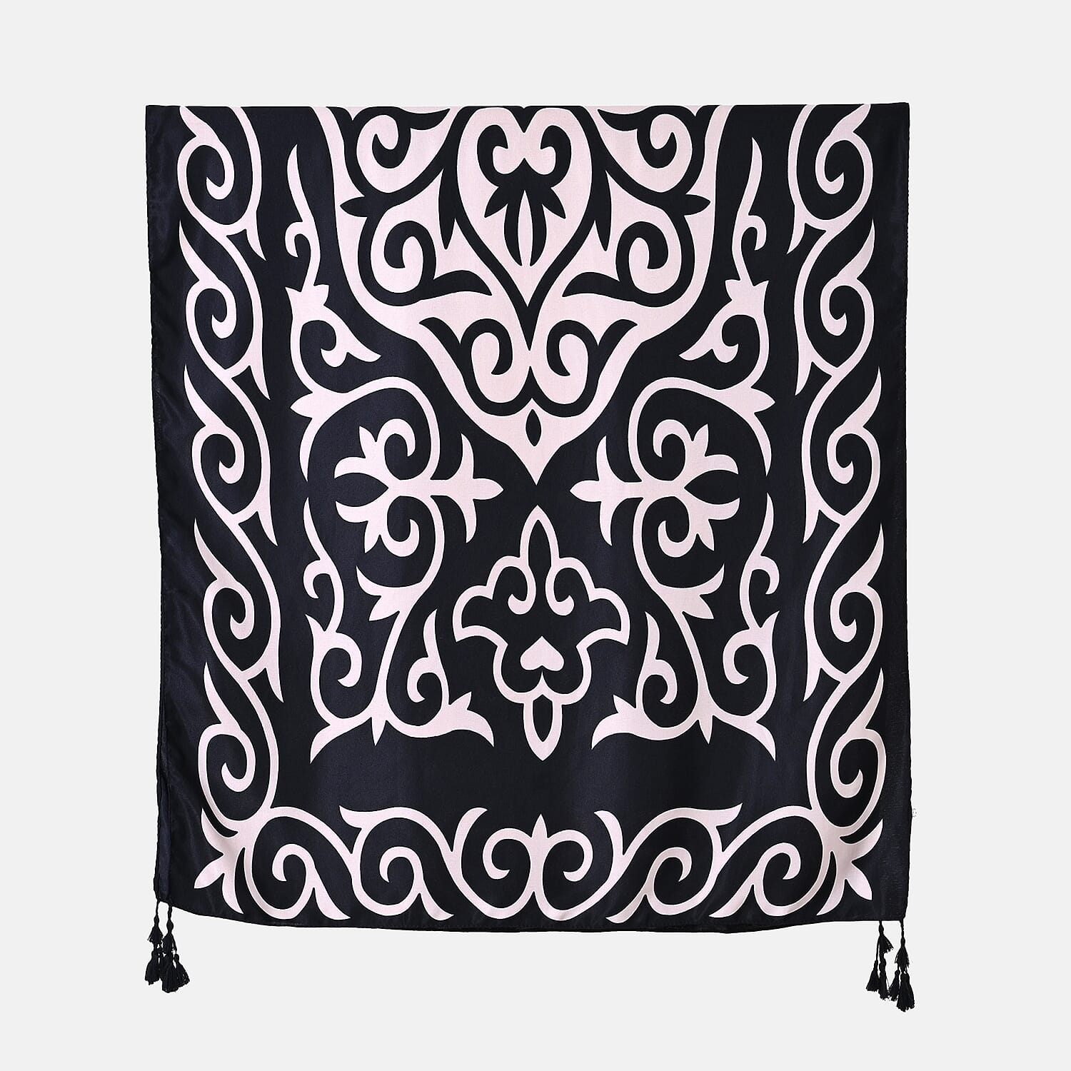 Closeout Deal Printed Cloud Brocade Long Scarf (Size 180x88 cm) - Black - White