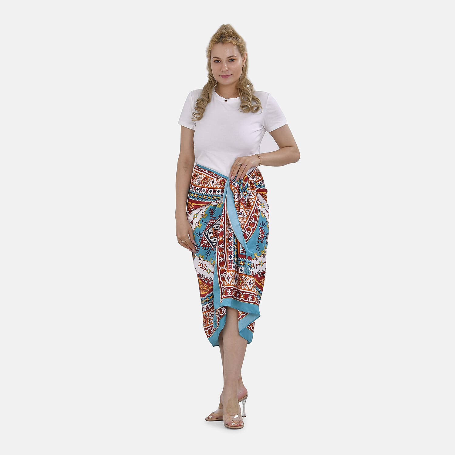 Closeout Deal Printed Cloud Brocade Long Scarf (Size 180x88 cm) - Red - Blue