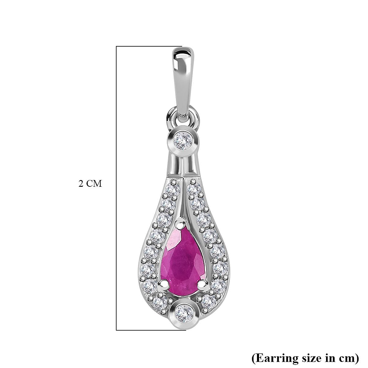Natural John Saul Ruby & Natural Zircon Dangle Earrings in Platinum Overlay Sterling Silver