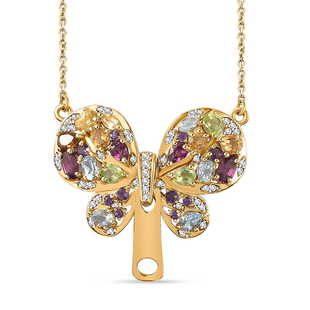 GP Italian Garden Collection - Hebei Peridot & Multi Gemstone Cluster Necklace (Size - 20) in 18K Vermeil Yellow Gold Plated Sterling Silver 4.00 Ct, Silver Wt. 7.90 Gms