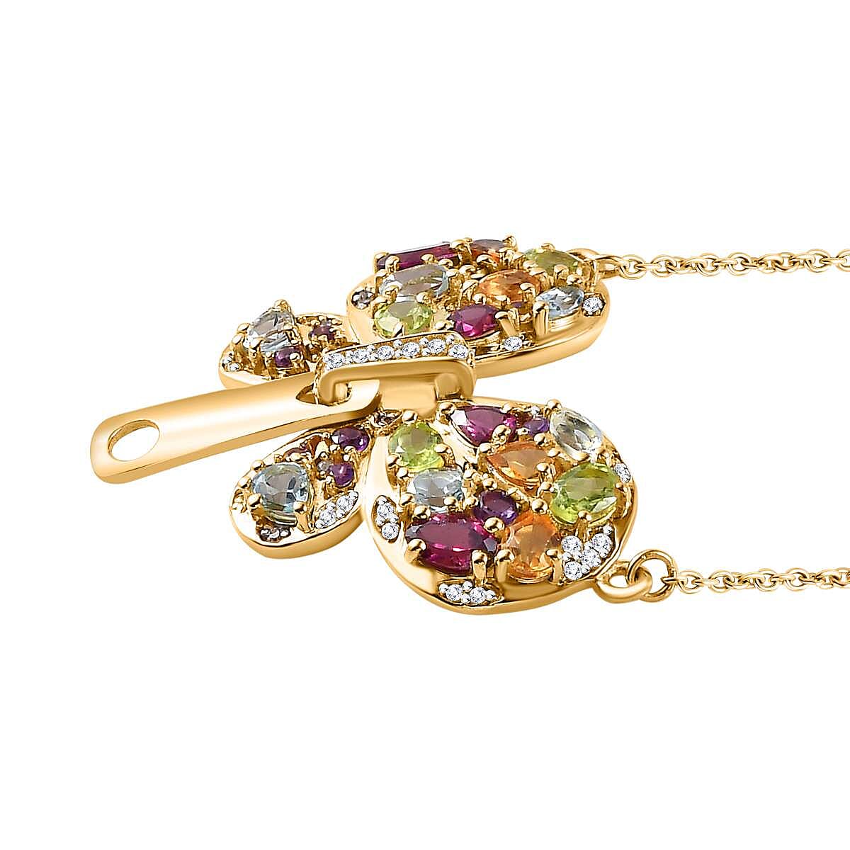GP Italian Garden Collection - Hebei Peridot & Multi Gemstone Cluster Necklace (Size - 20) in 18K Vermeil Yellow Gold Plated Sterling Silver 4.00 Ct, Silver Wt. 7.90 Gms