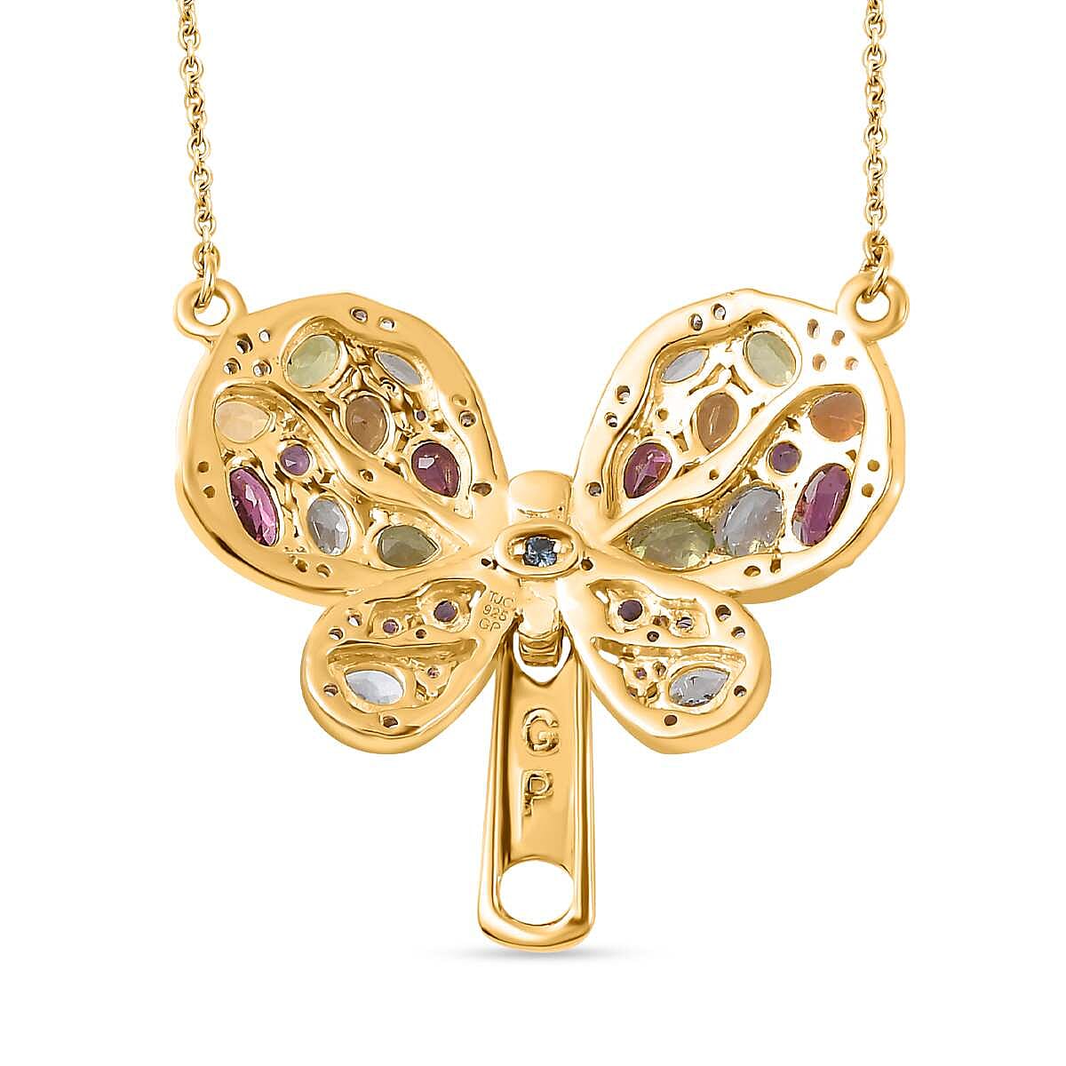 GP Italian Garden Collection - Hebei Peridot & Multi Gemstone Cluster Necklace (Size - 20) in 18K Vermeil Yellow Gold Plated Sterling Silver 4.00 Ct, Silver Wt. 7.90 Gms