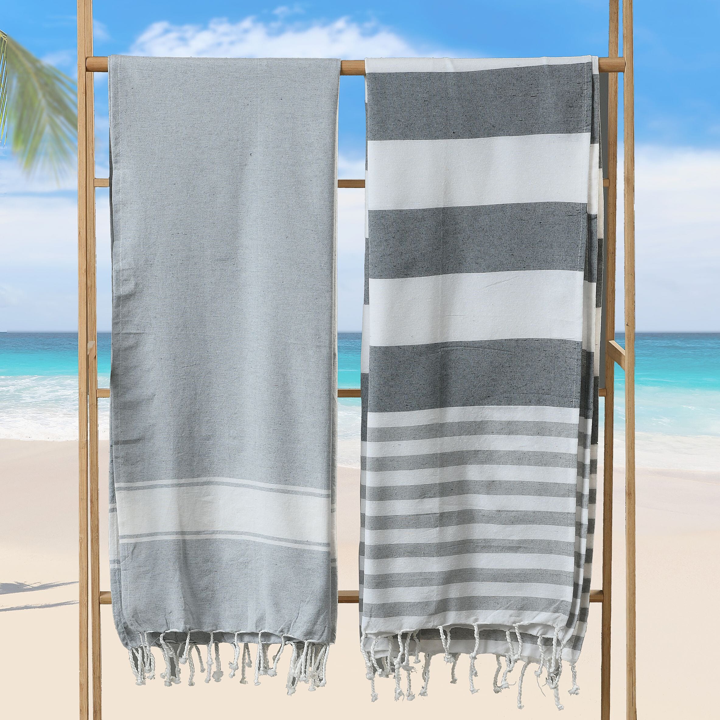 Cotton Stripe Towel (Size 90x170 cm) - Grey
