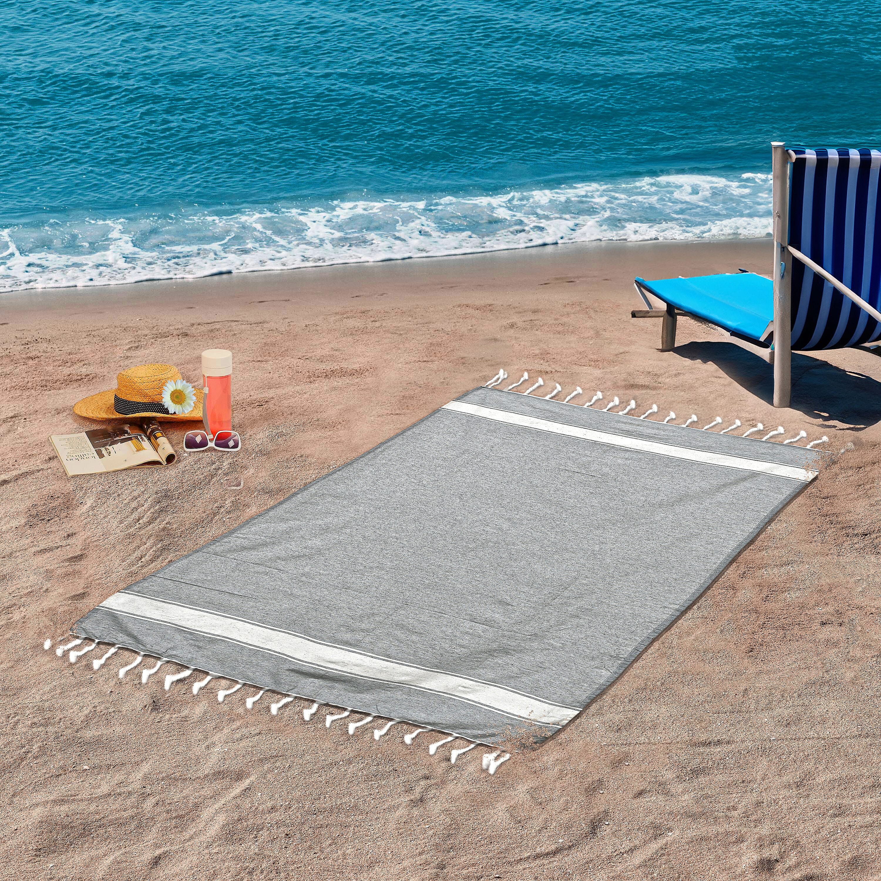 Cotton Stripe Towel (Size 90x170 cm) - Grey