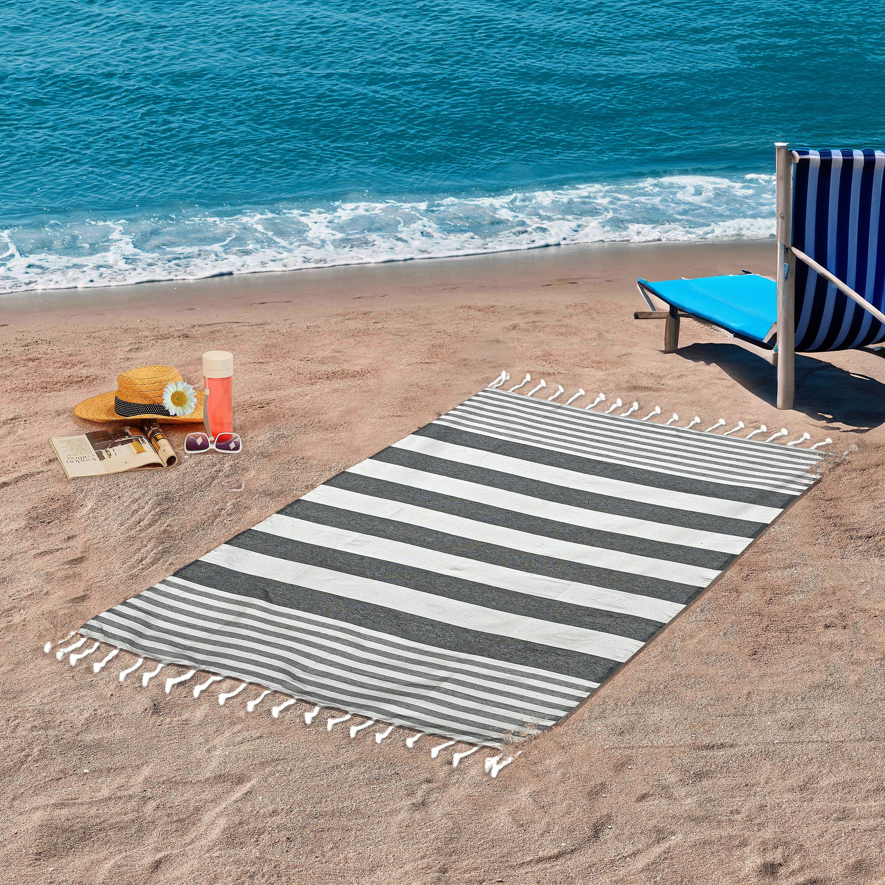 Cotton Stripe Towel (Size 90x170 cm) - Grey