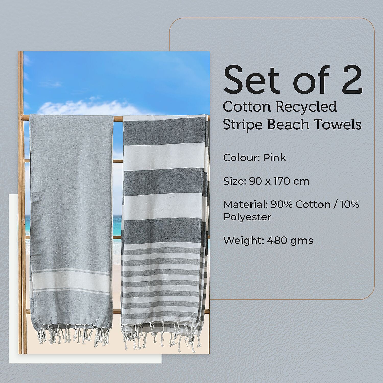Cotton Stripe Towel (Size 90x170 cm) - Grey