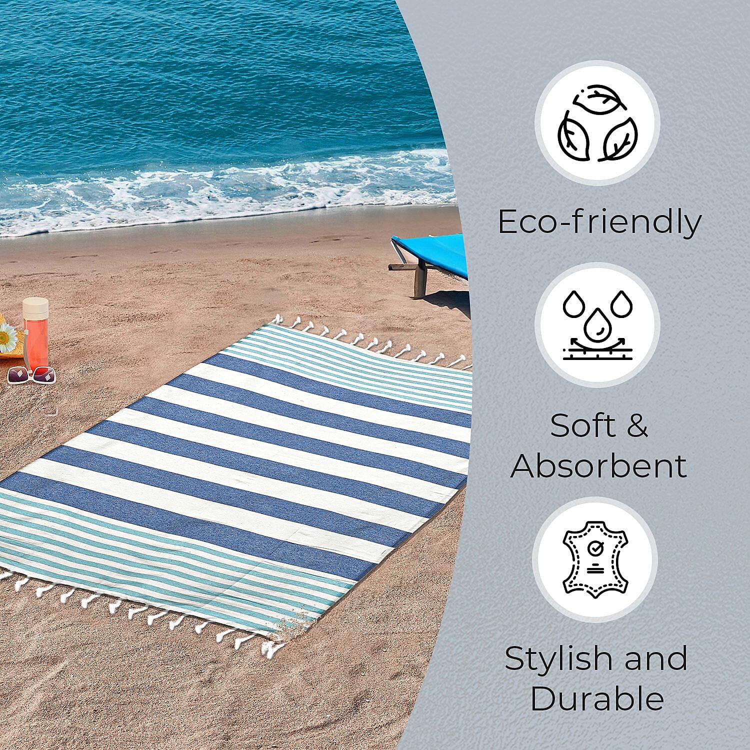 Cotton Stripe Towel (Size 90x170 cm) - Grey