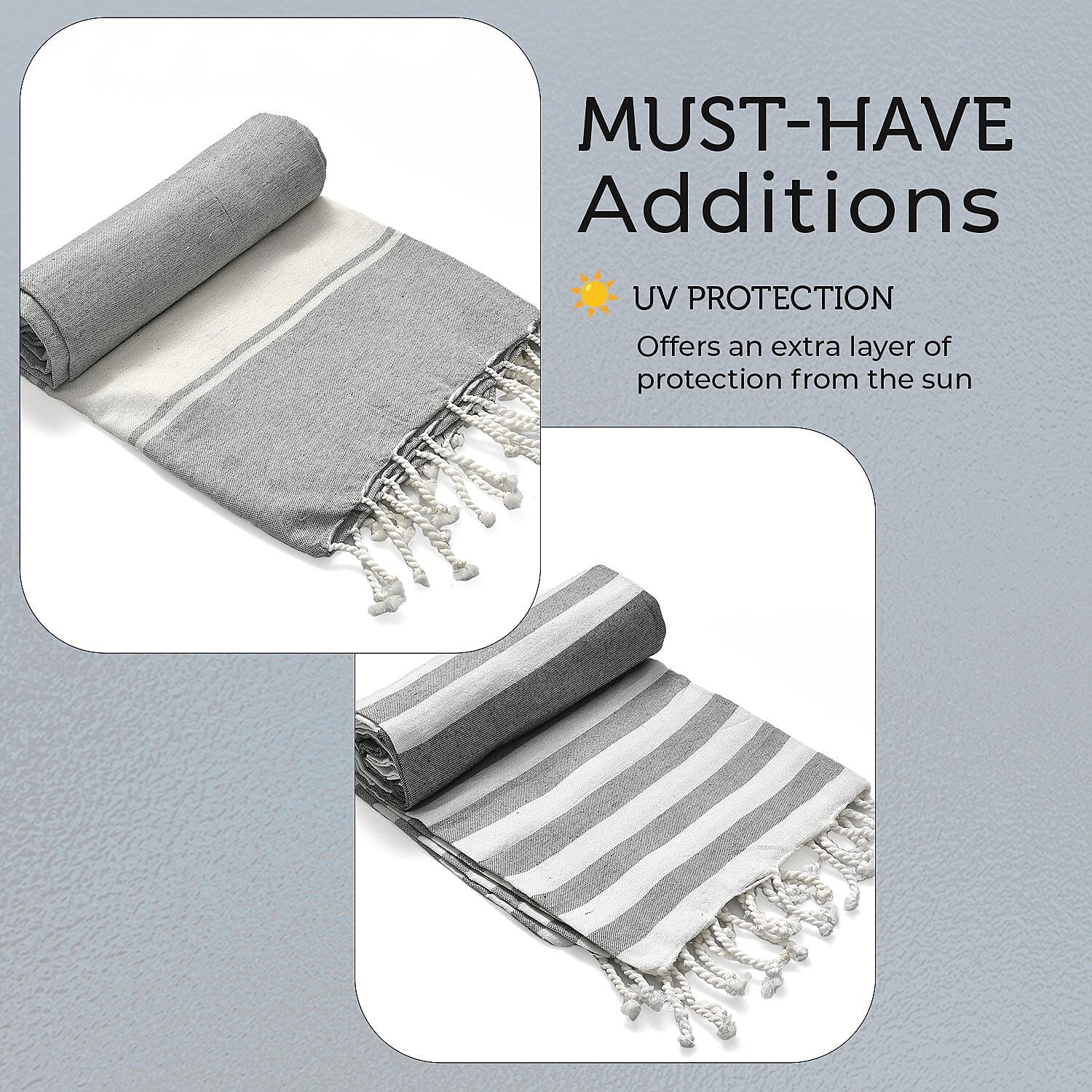 Cotton Stripe Towel (Size 90x170 cm) - Grey