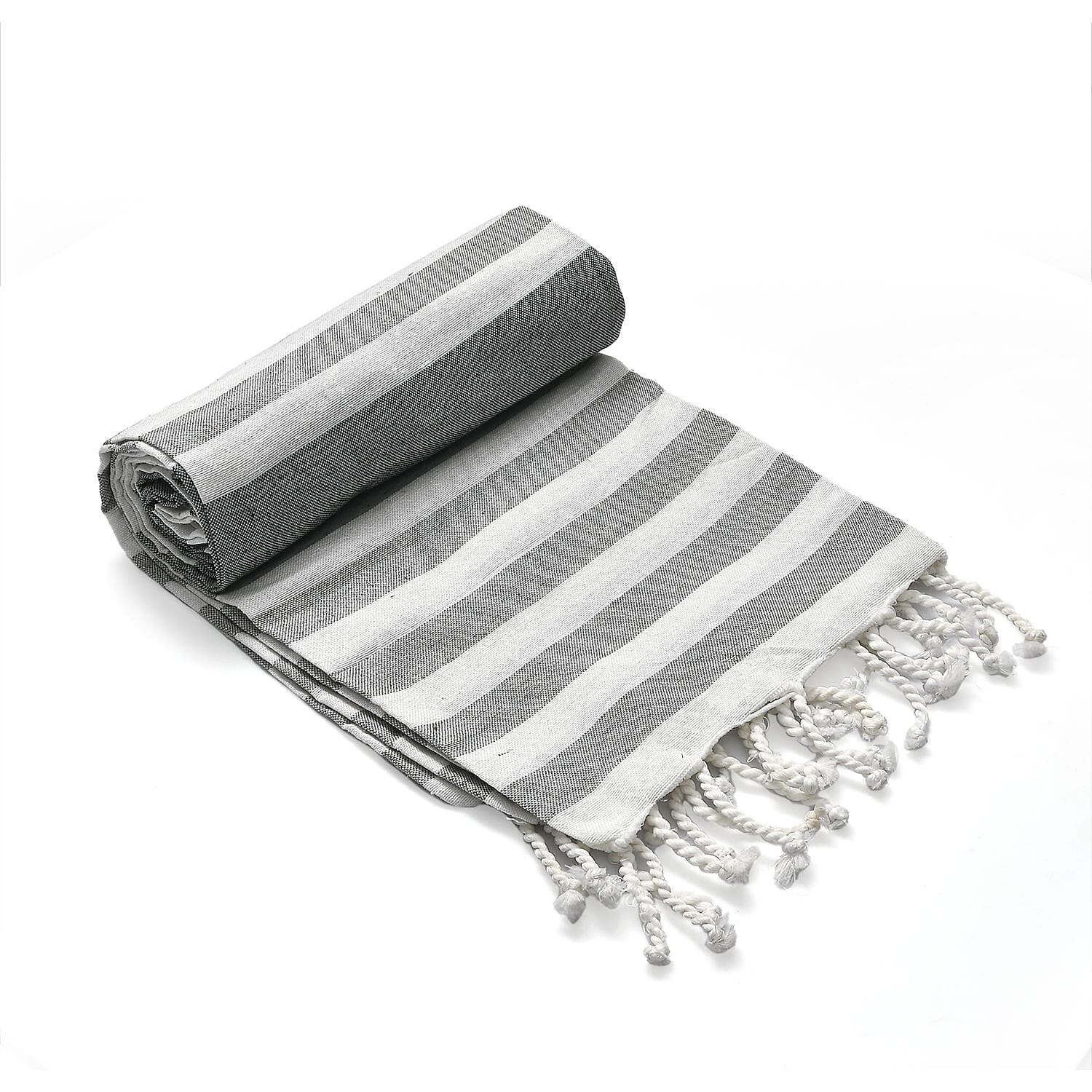 Cotton Stripe Towel (Size 90x170 cm) - Grey